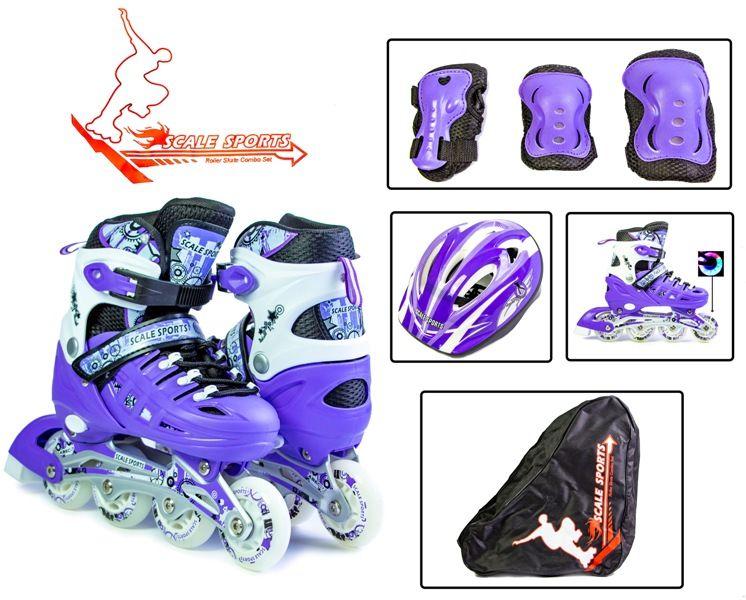 

Ролики Scale Sports роликовые Violet коньки раздвижные + сумка 29-33 с комплектом защиты и шлемом фиолетовый белый с подсветкой переднего колеса