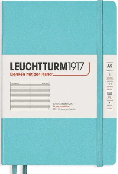 

Блокнот Leuchtturm1917 Rising Colours середній 14,5 х 21 см в лінію Aquamarine
