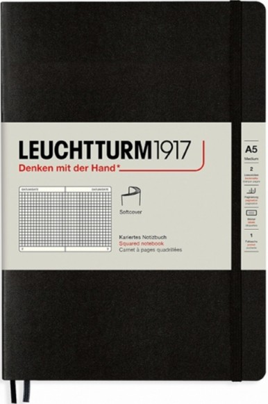 

Блокнот Leuchtturm1917 Soft м'який середній 14,5 х 21 см в клітинку чорний