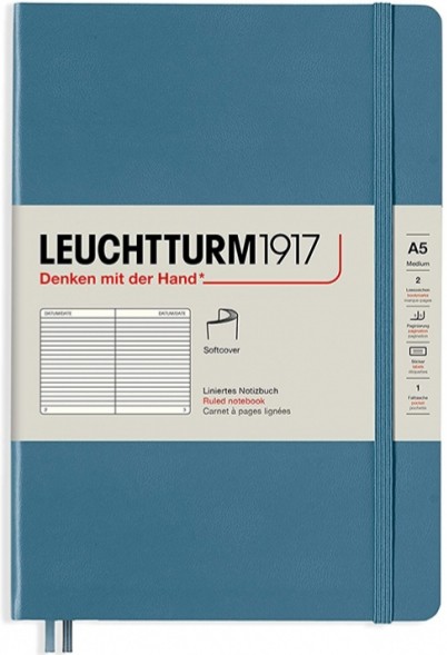 

Блокнот Leuhtturm1917 Rising Colours м'який середній 14,5 х 21 см в лінію Stone Blue