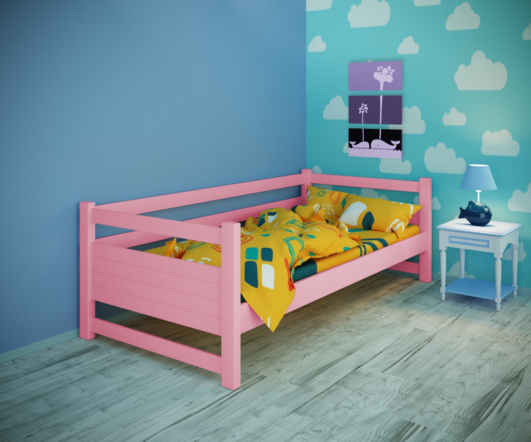 

Кровать односпальная тахта RainbowDream Филипп 80х190 см розовый массив ольхи, без ящиков