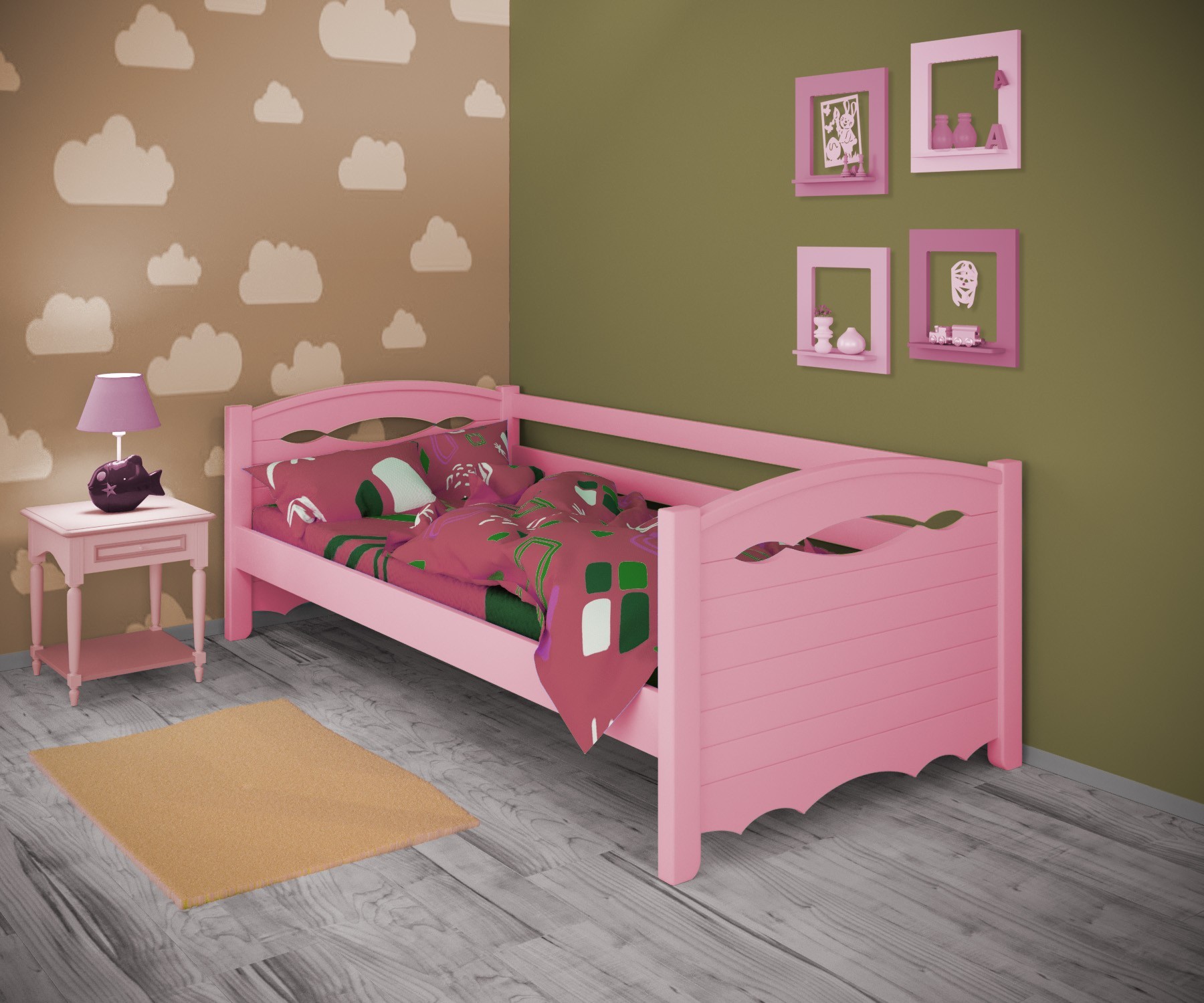 

Кровать односпальная тахта RainbowDream Новус 80х190 см розовый массив ольхи, без ящиков