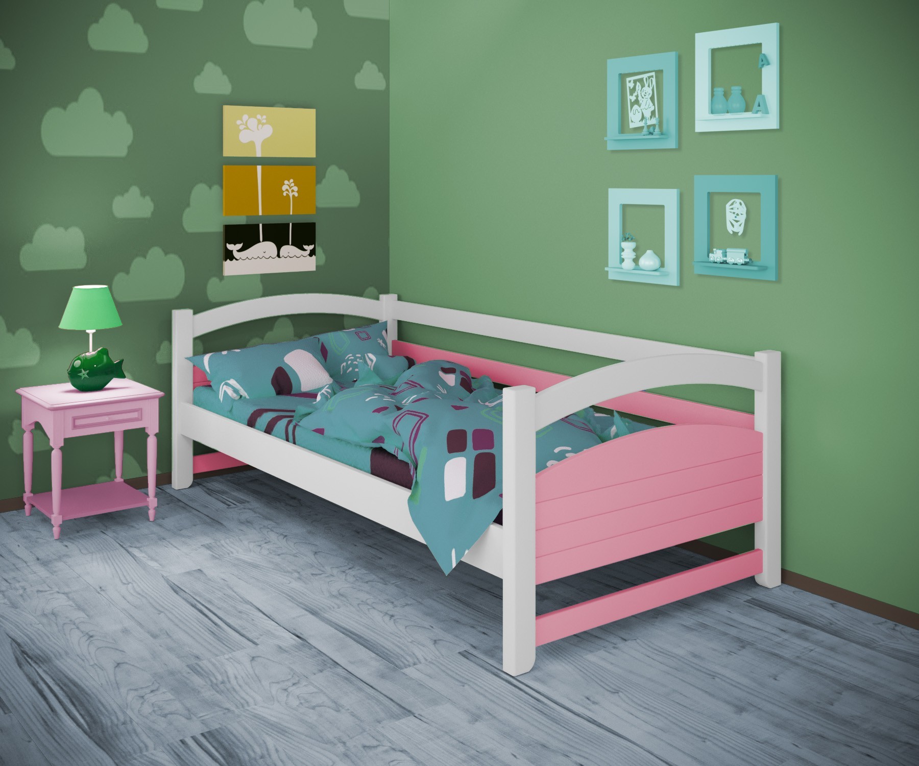 

Кровать односпальная тахта RainbowDream Милана 90х190 см бело-розовый массив ольхи, без ящиков