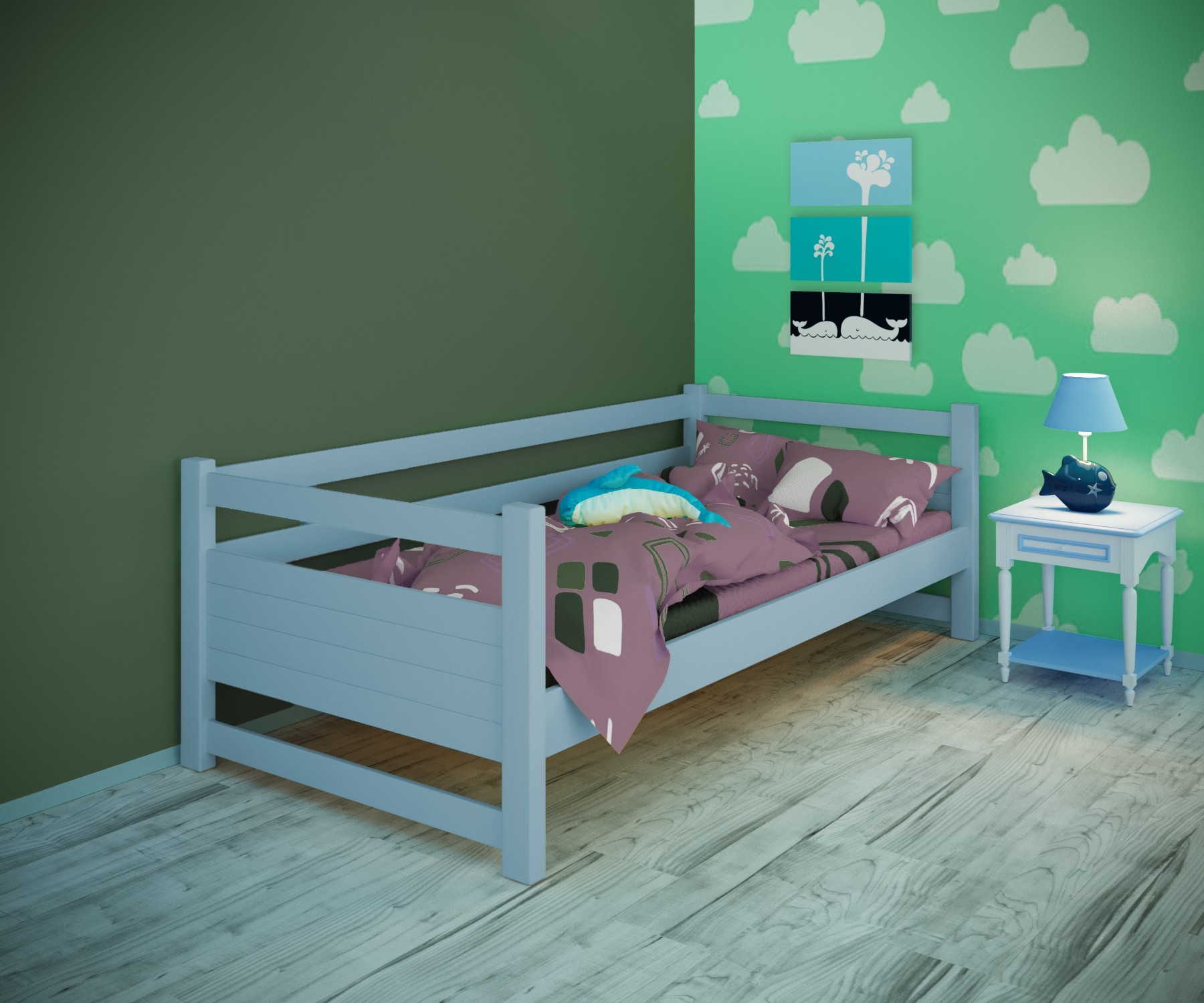 

Кровать односпальная тахта RainbowDream Филипп 90х190 см голубой массив ольхи, без ящиков