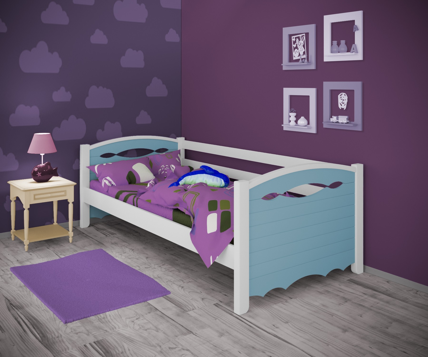 

Кровать односпальная тахта RainbowDream Новус 90х190 см бело-голубой массив ольхи, без ящиков