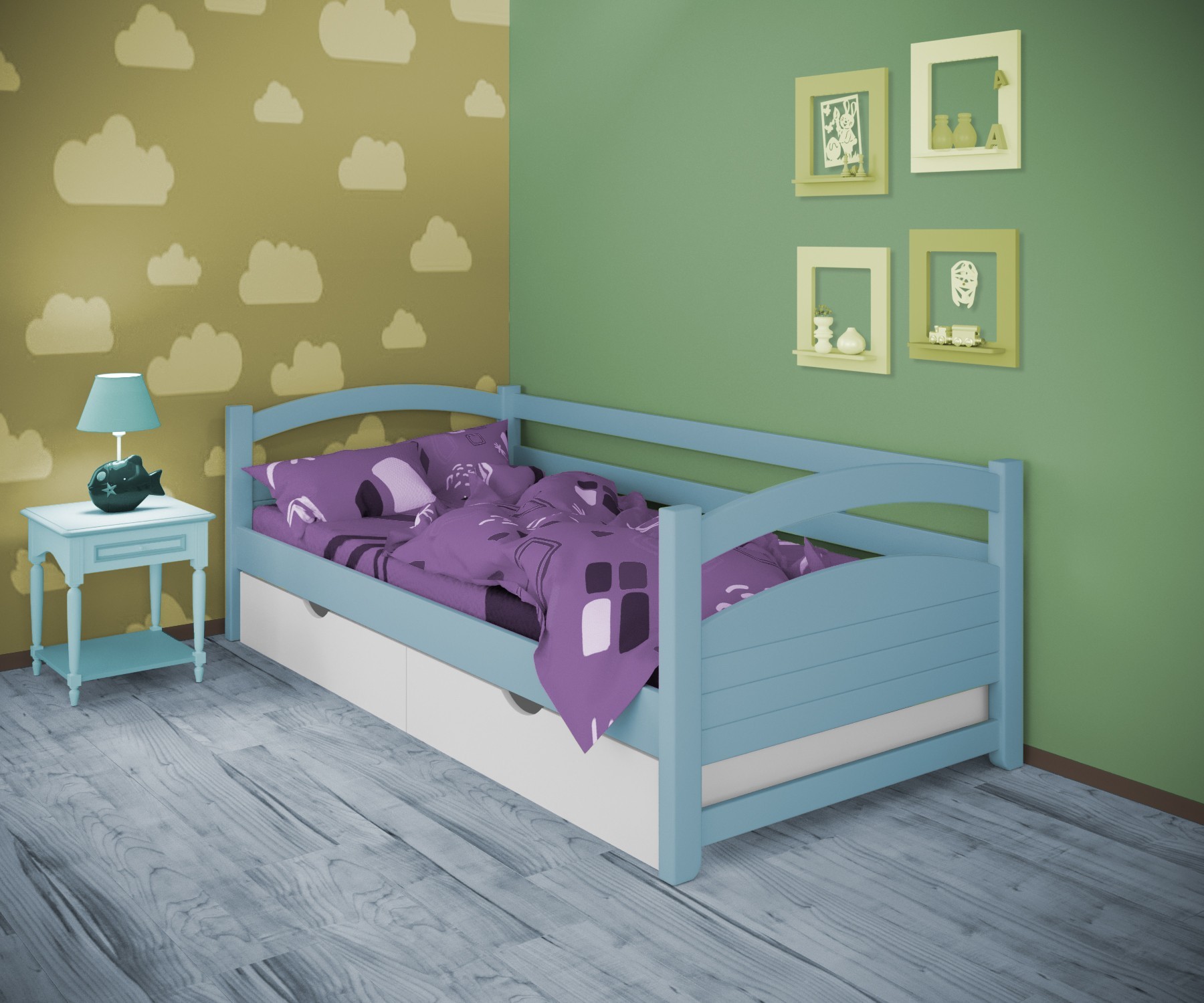 

Кровать односпальная тахта RainbowDream Милана 90х190 см голубой массив ольхи, с ящиками