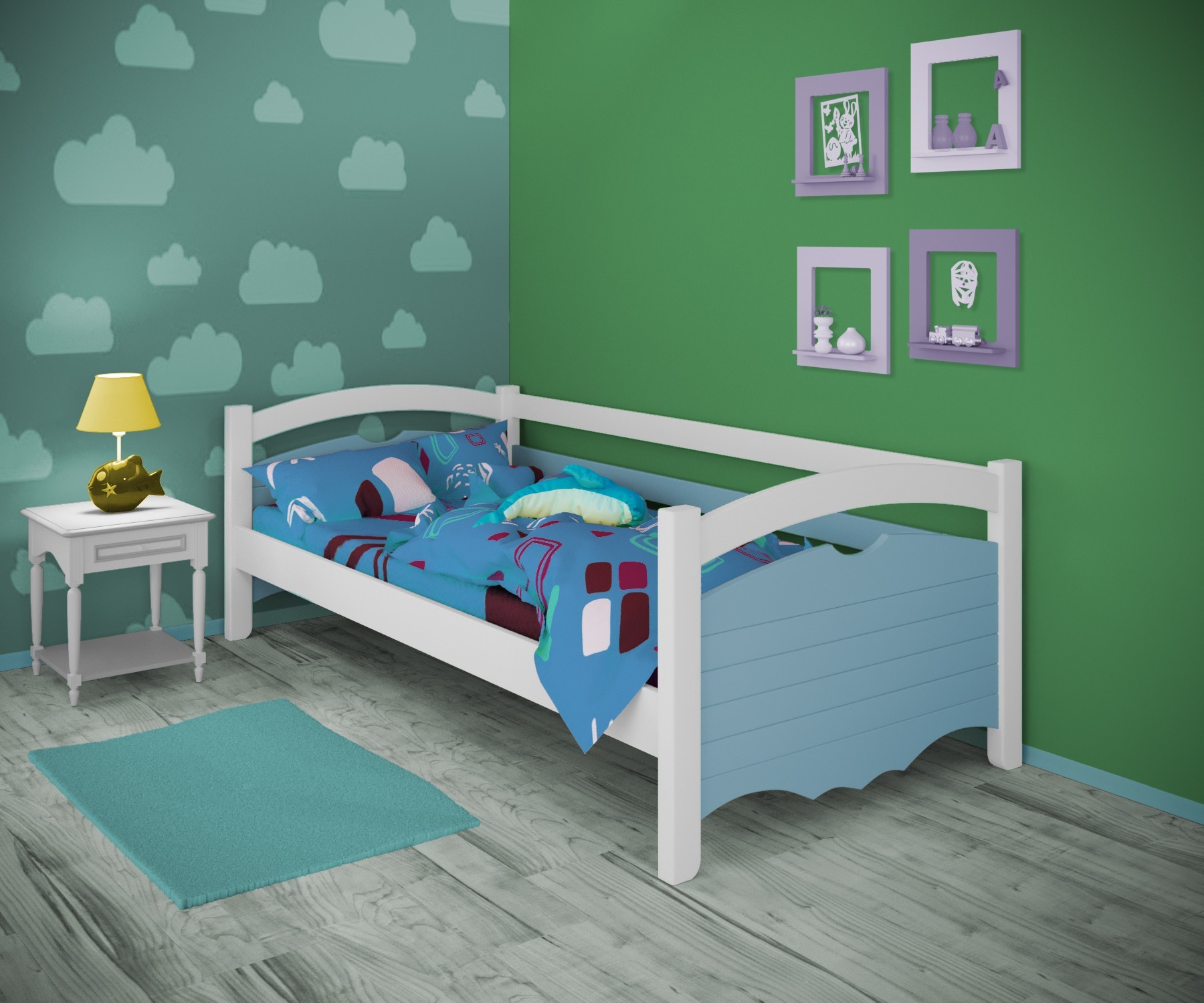 

Кровать односпальная тахта RainbowDream Фирина 90х190 см бело-голубой массив ольхи, без ящиков