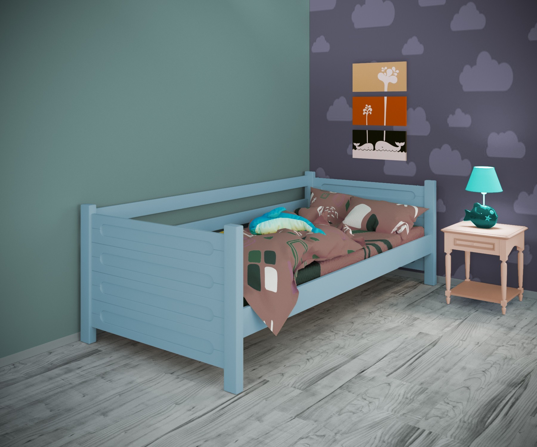 

Кровать односпальная тахта RainbowDream Йокка 90х190 см голубой массив ольхи, без ящиков