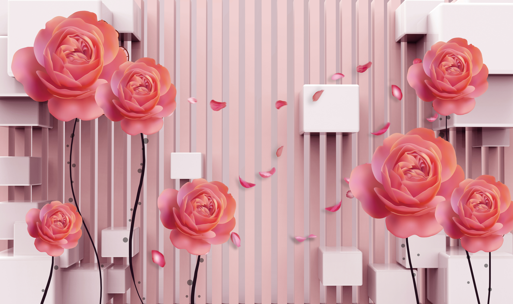 

Фотообои 3D 'Розы и кубы' (4544) , Гладь