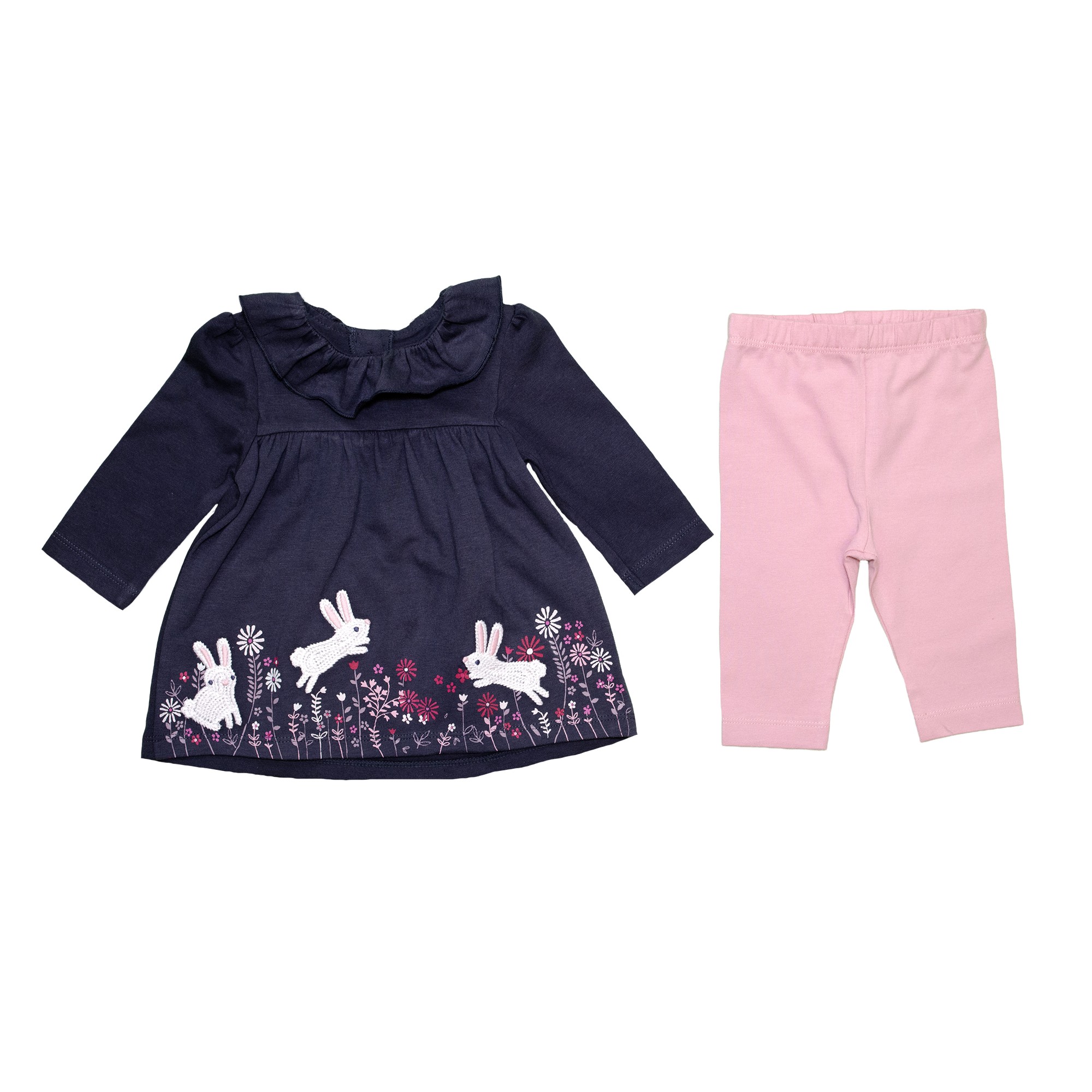 

Комплект для девочки ( 1 шт ) George синяя туника с длинными рукавами с рюшами и розовые леггинсы 0-3М (56-62 см) 1499