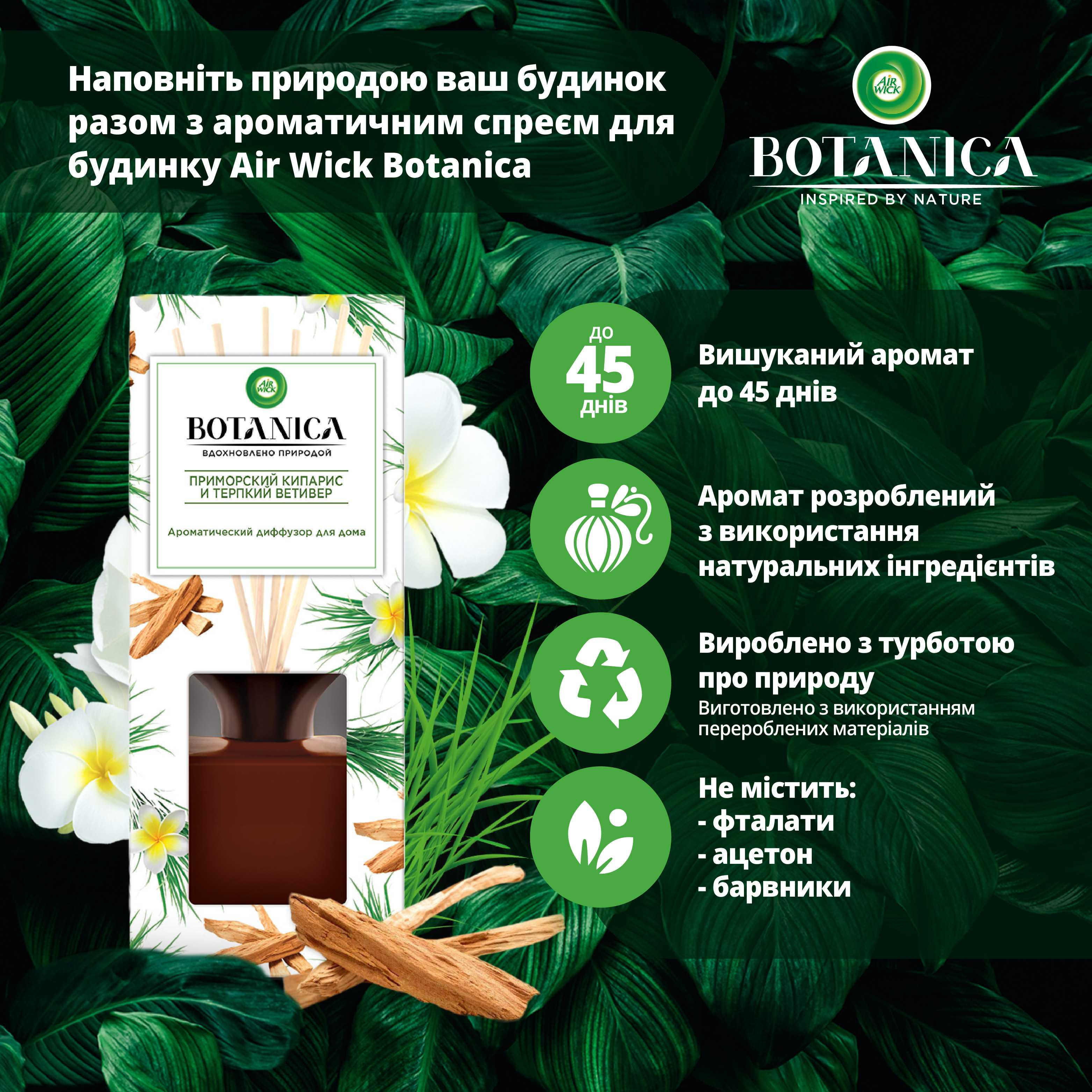 Ароматический диффузор Air Wick Botanica в комплекте с деревянными  палочками Приморский кипарис и терпкий ветивер 80 мл (4640018993640) –  фото, отзывы, характеристики в интернет-магазине ROZETKA | Купить в  Украине: Киеве, Харькове, Днепре,