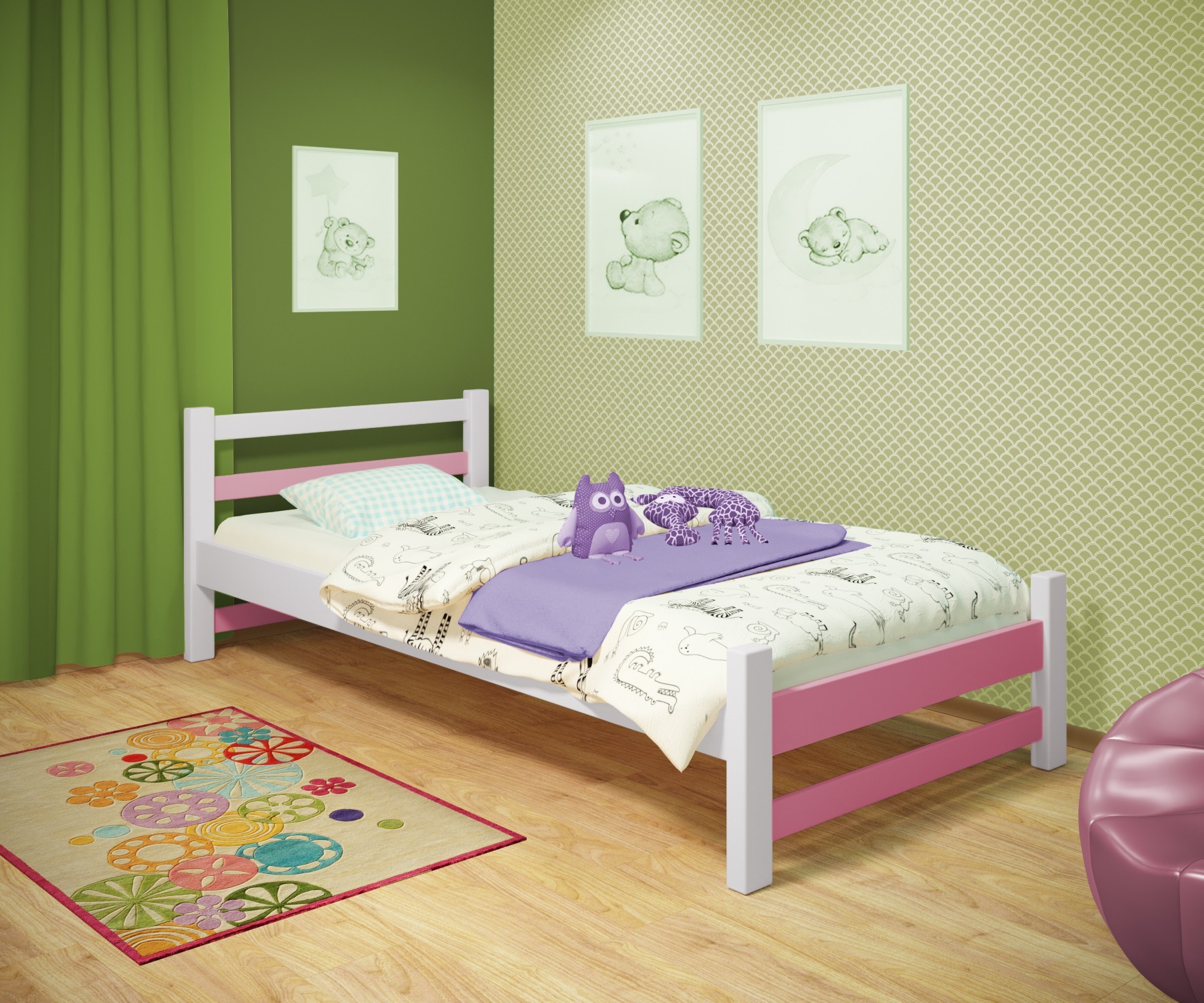 

Кровать односпальная RainbowDream Лентори 80х190 см бело-розовый массив ольхи, без ящиков