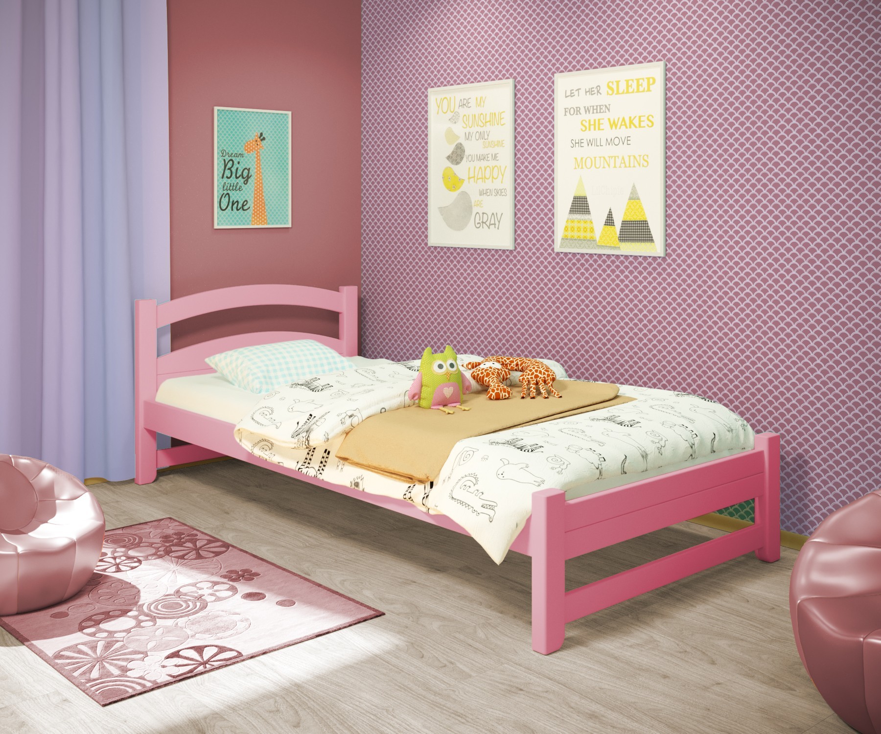 

Кровать односпальная RainbowDream Милана 80х190 см розовый массив ольхи, без ящиков