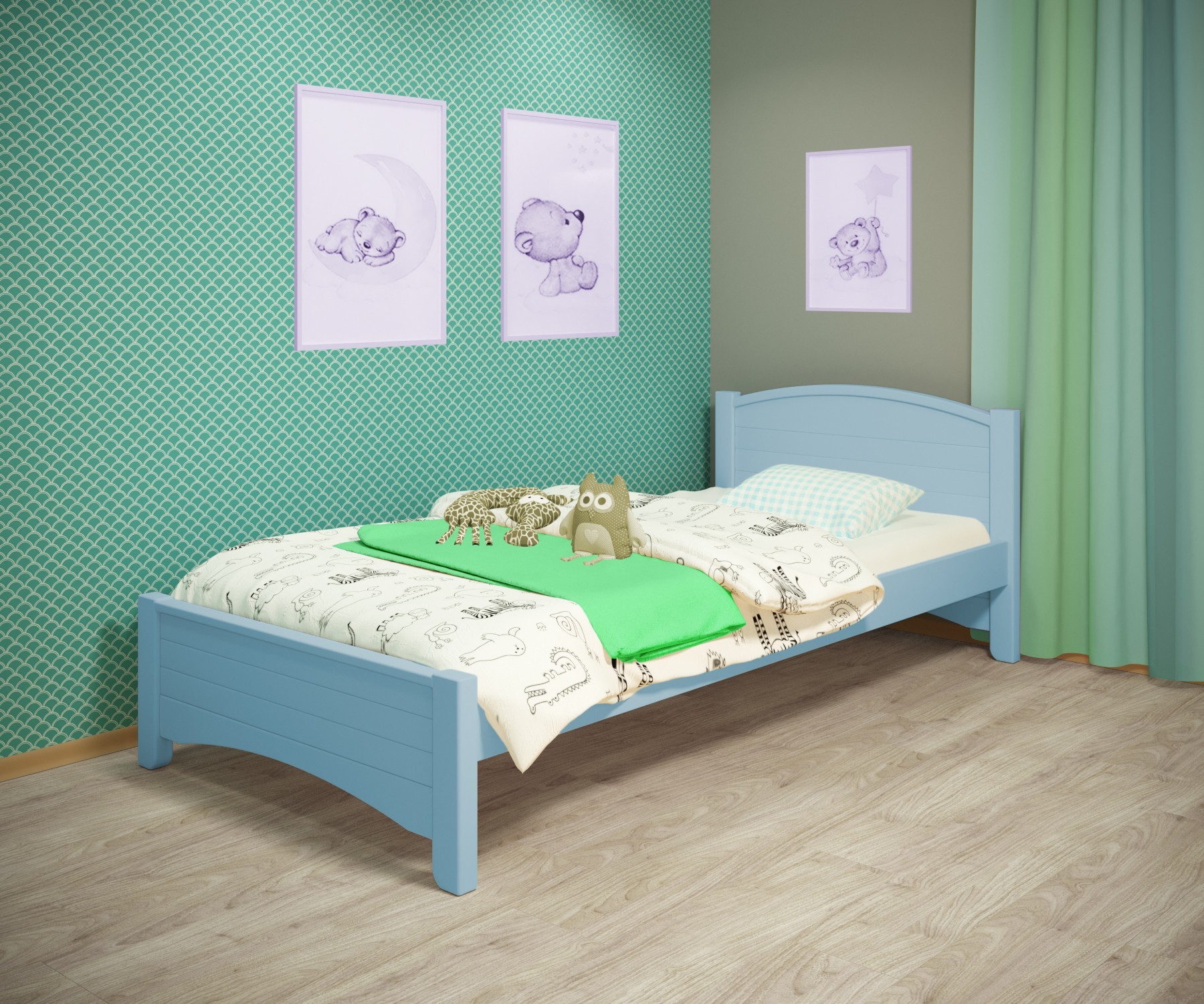 

Кровать односпальная RainbowDream Доминика 80х190 см голубой массив ольхи, без ящиков