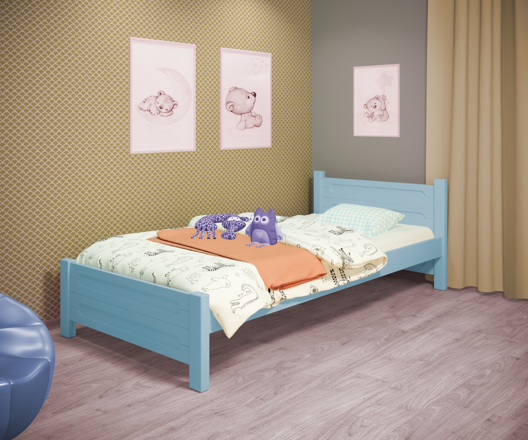 

Кровать односпальная RainbowDream Йокка 70х140 см голубой массив ольхи, без ящиков