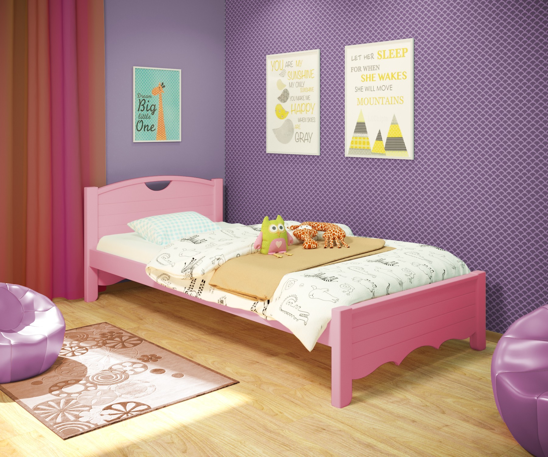 

Кровать односпальная RainbowDream Дженни 80х190 см розовый массив ольхи, без ящиков