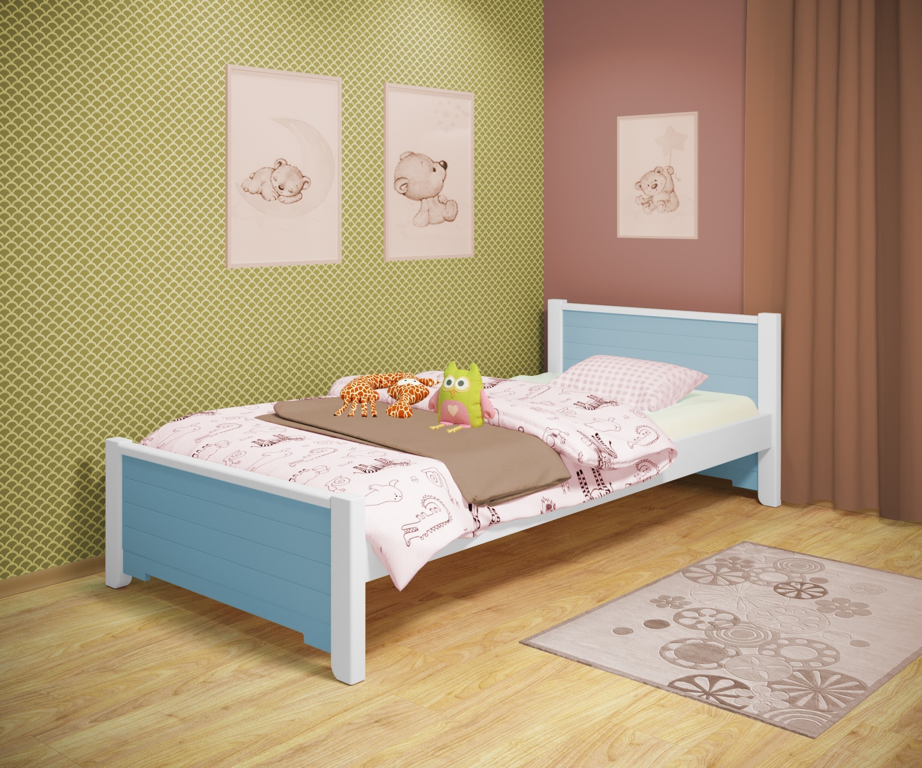 

Кровать односпальная RainbowDream Фиронни 80х190 см бело-голубой массив ольхи, без ящиков