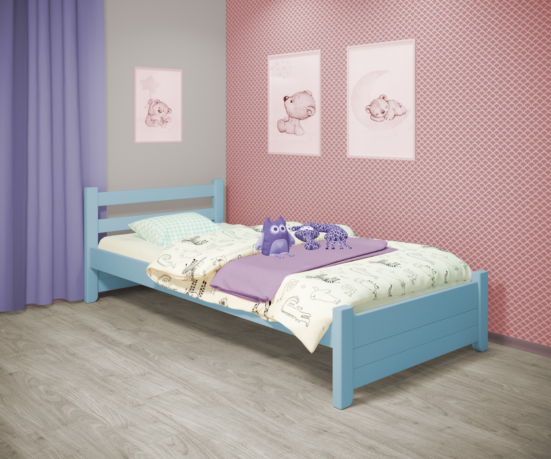 

Кровать односпальная RainbowDream Маркус 80х200 см голубой массив ольхи, без ящиков