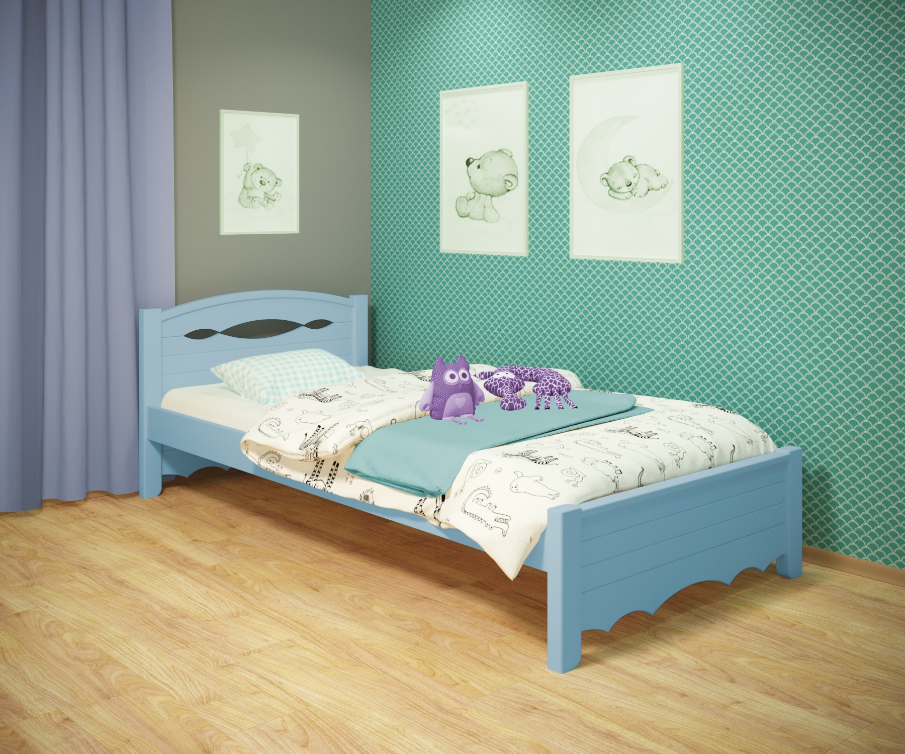 

Кровать односпальная RainbowDream Новус 90х190 см голубой массив ольхи, без ящиков