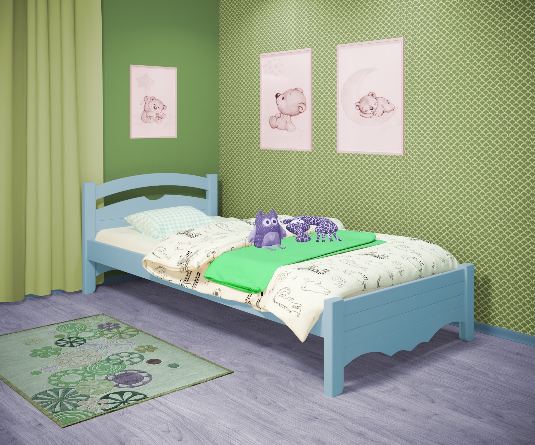 

Кровать односпальная RainbowDream Фирина 80х160 см голубой массив ольхи, без ящиков