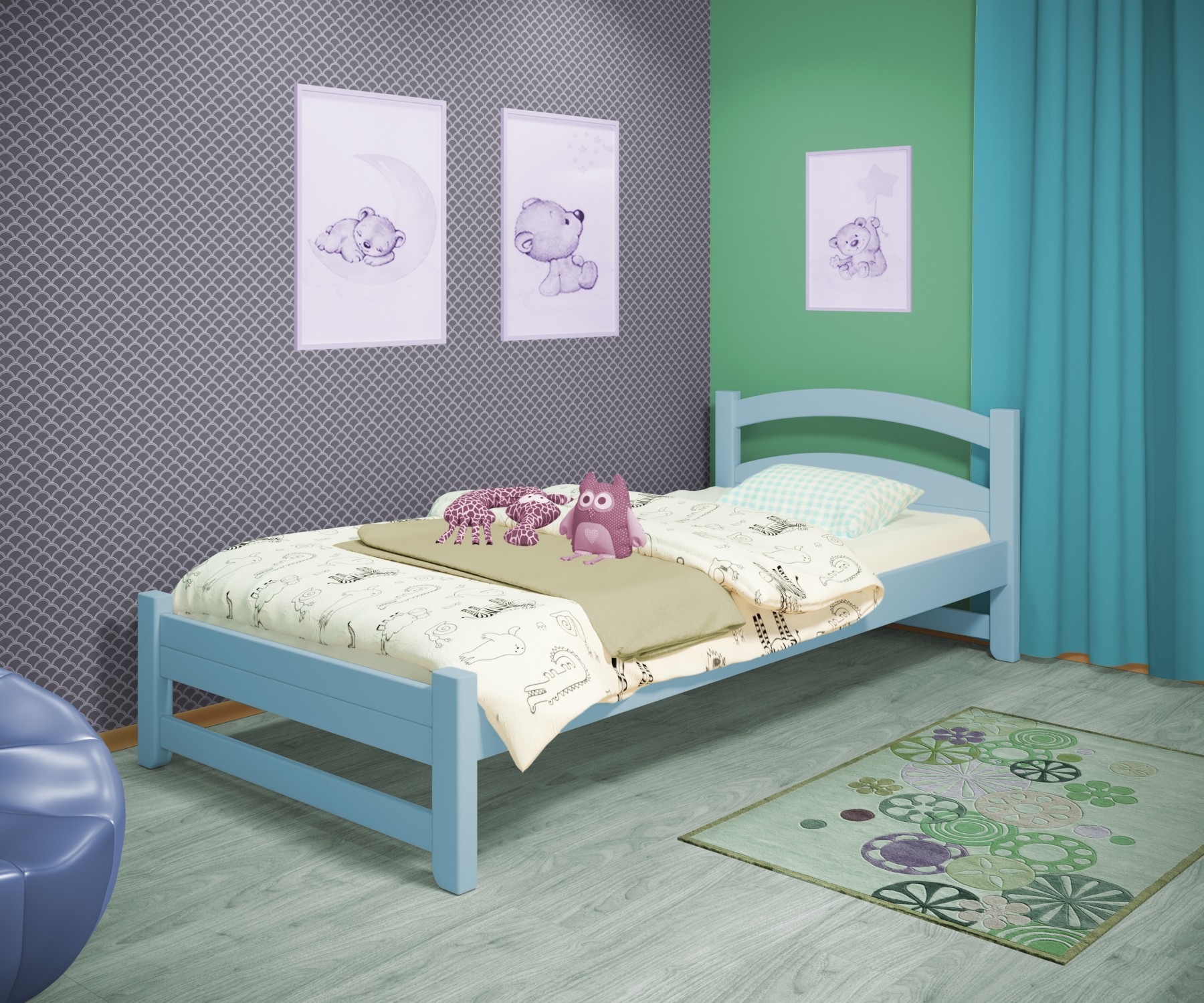 

Кровать односпальная RainbowDream Милана 90х200 см голубой массив ольхи, без ящиков