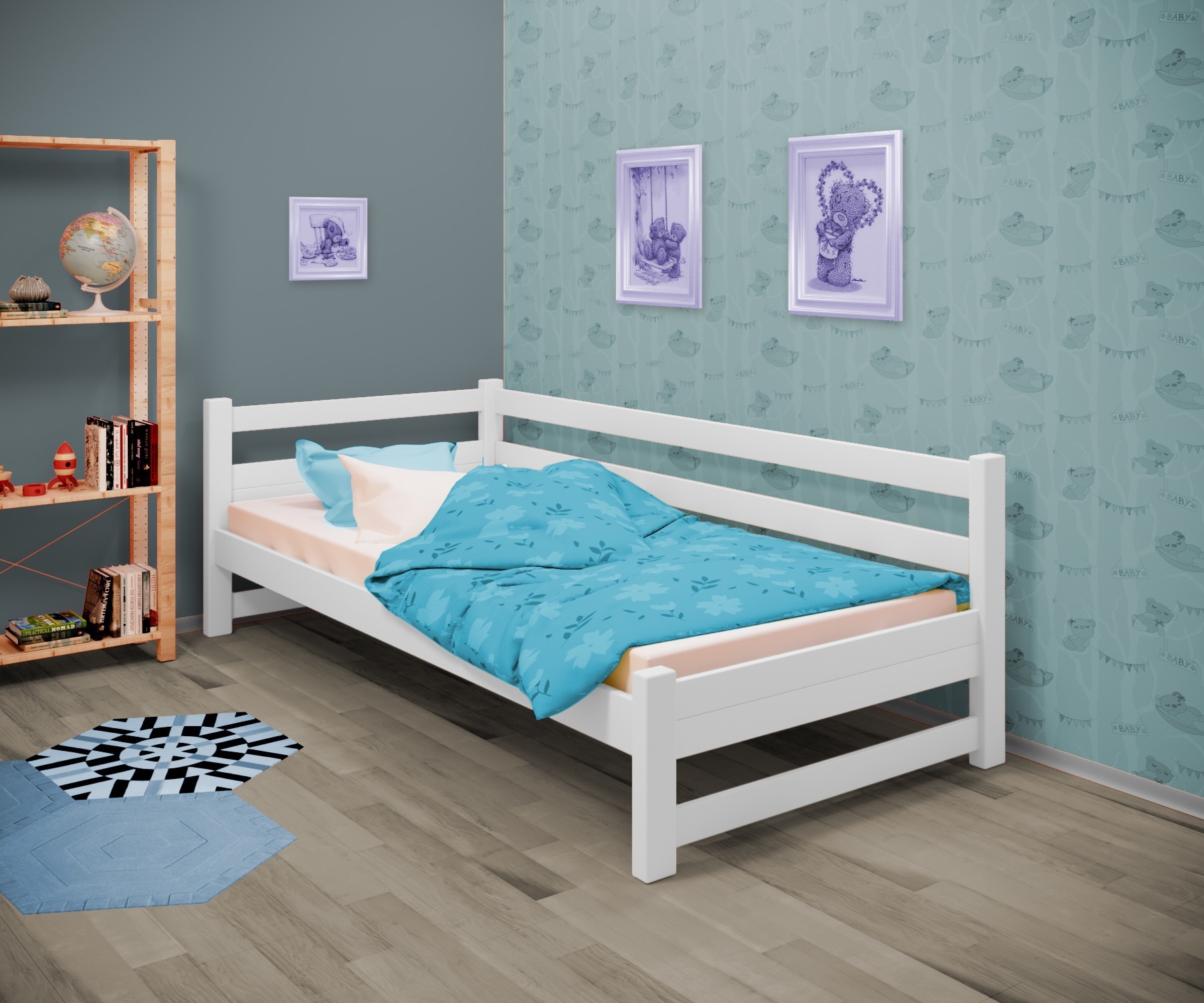 

Кровать односпальная угловая RainbowDream Филипп 80х190 см белый массив ольхи, без ящиков