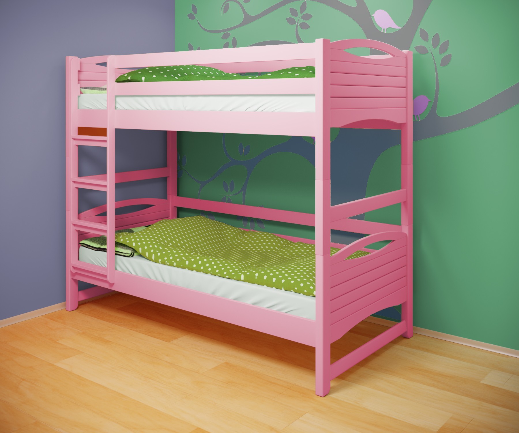 

Кровать двухъярусная RainbowDream Анимона 80х190 см розовый массив ольхи, без ящиков