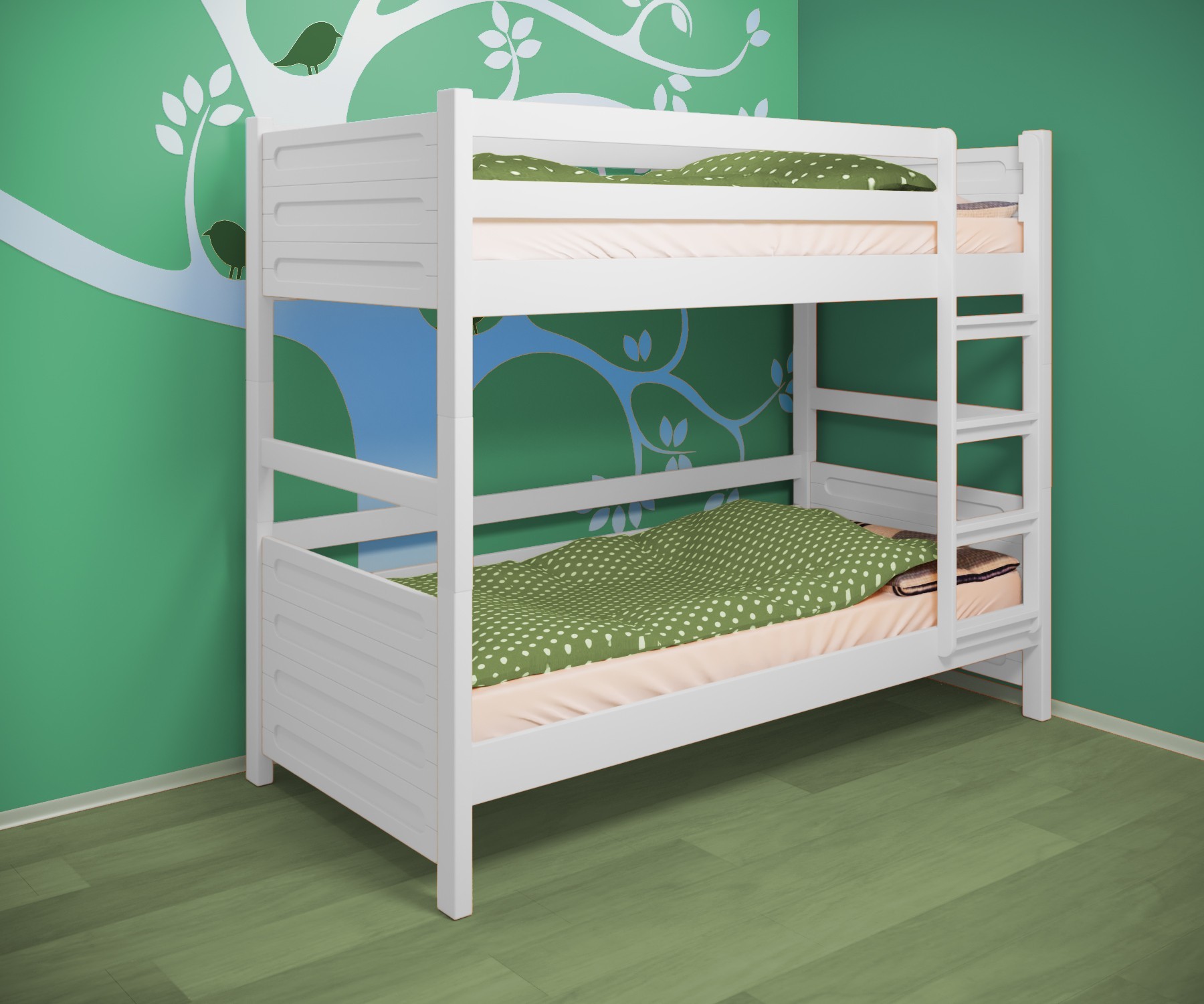 

Кровать двухъярусная RainbowDream Йокка 80х190 см белый массив ольхи, без ящиков