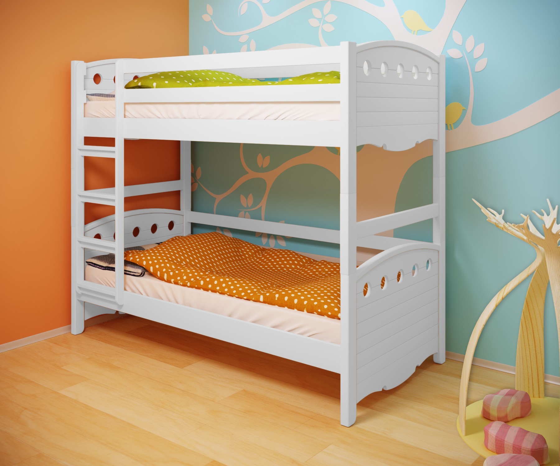 

Кровать двухъярусная RainbowDream Анри 80х190 см белый массив ольхи, без ящиков