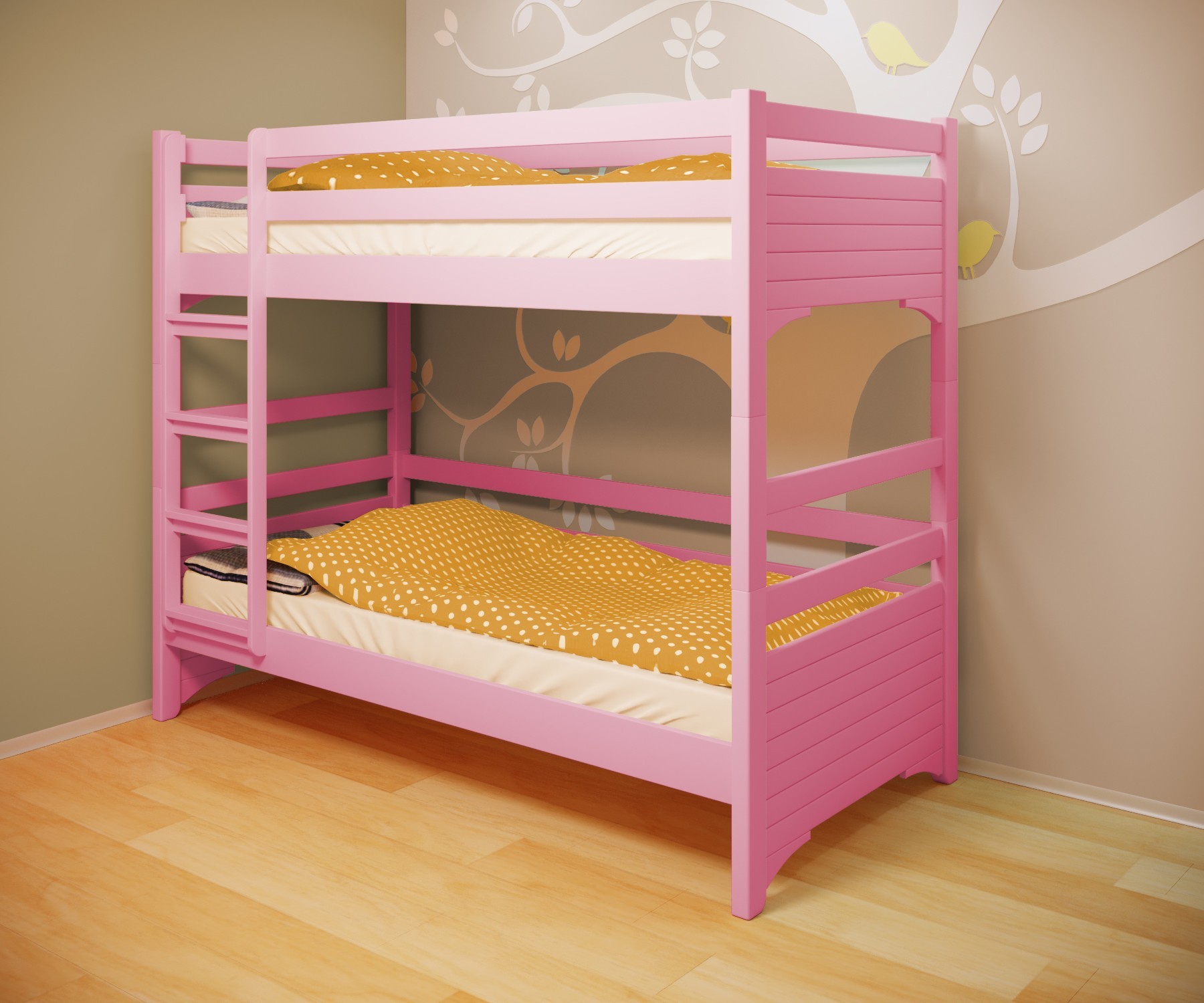 

Кровать двухъярусная RainbowDream Дюпон 80х190 см розовый массив ольхи, без ящиков