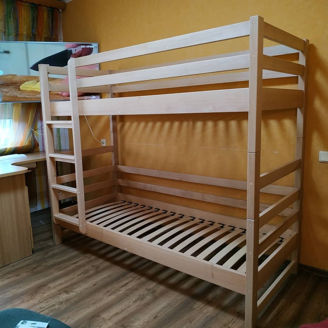 

Кровать двухъярусная RainbowDream Лентори 90х200 см массив ольхи в лаке, без ящиков