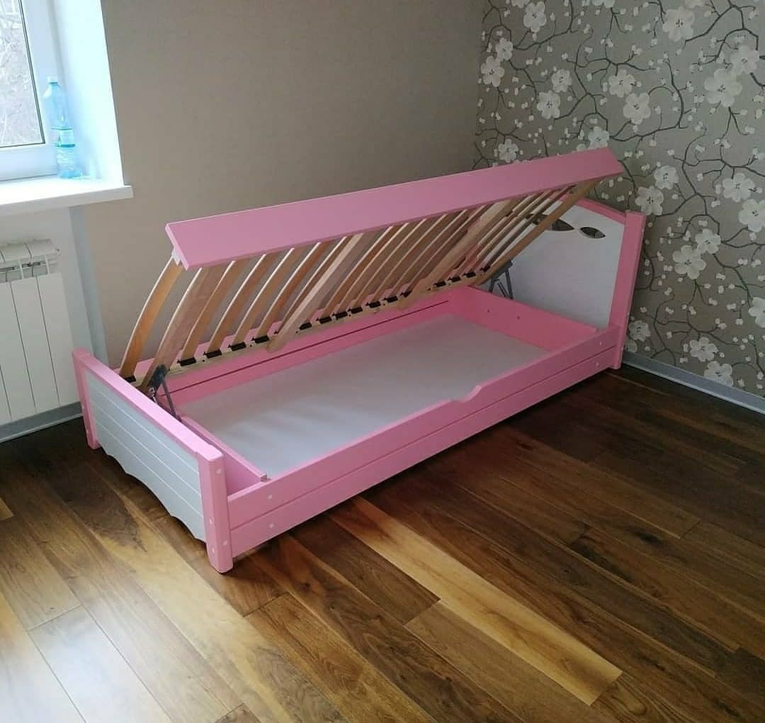 

Кровать односпальная RainbowDream Новус 80х190 см бело-розовый массив ольхи, с подъёмным механизмом