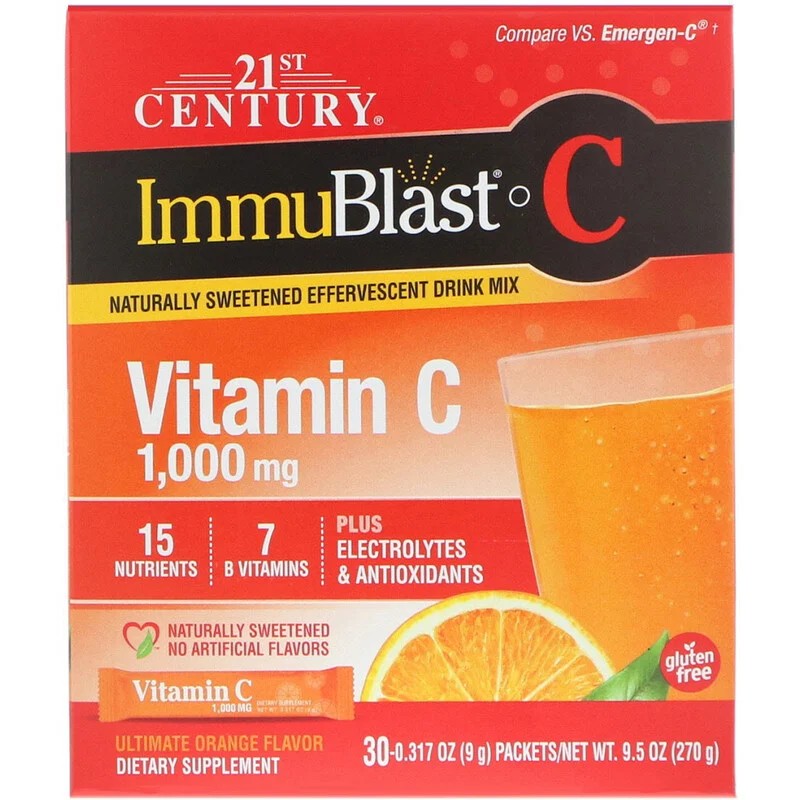 

Витамины 21st Century ImmuBlast-C Effervescent Drink Mix Ultimate Orange 1000 мг 30 пакетов