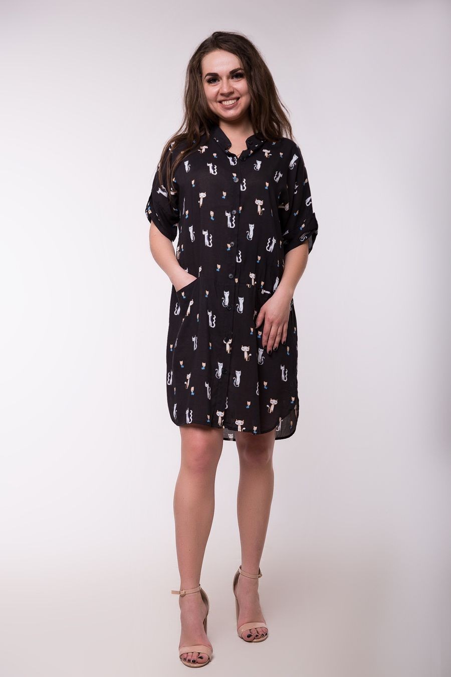 

Платье-рубашка с принтом котики Jesstore С7300-2 XXL Черное