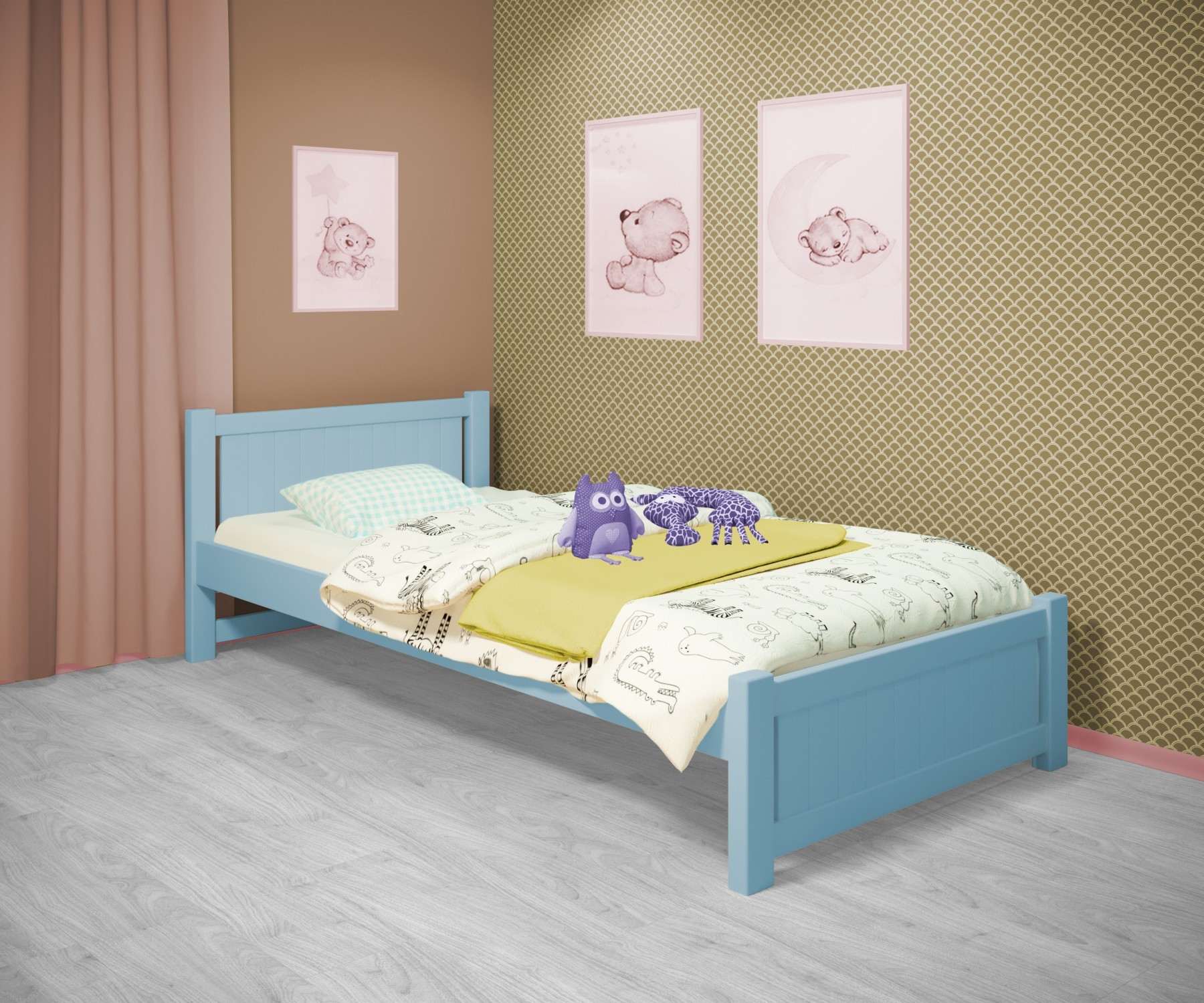 

Кровать односпальная RainbowDream Лимонти 90х200 см голубой массив ольхи, без ящиков