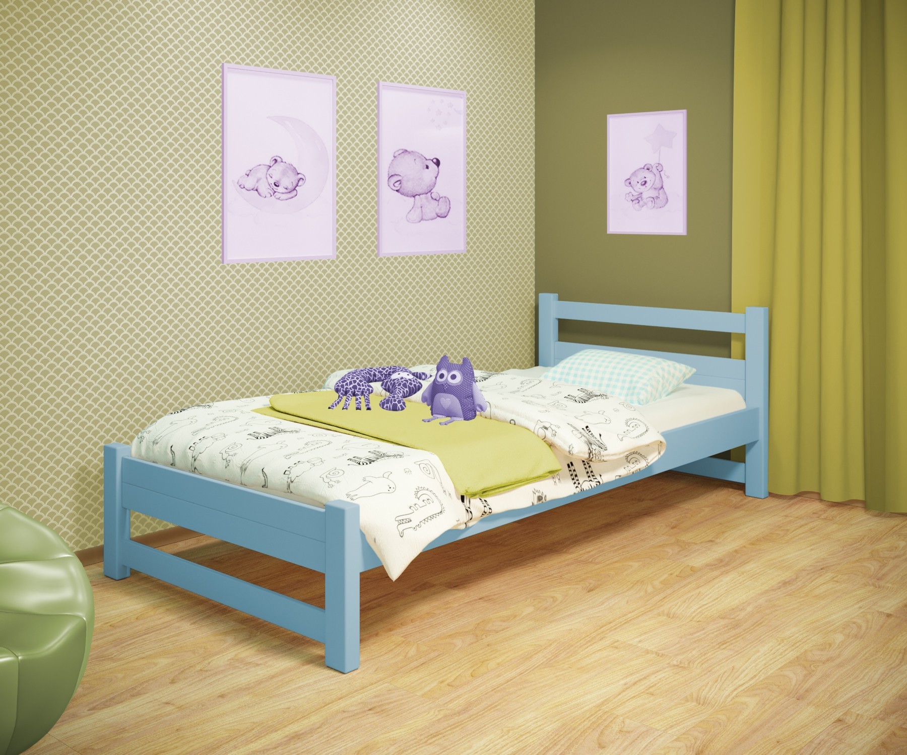 

Кровать односпальная RainbowDream Филипп 90х190 см голубой массив ольхи, без ящиков