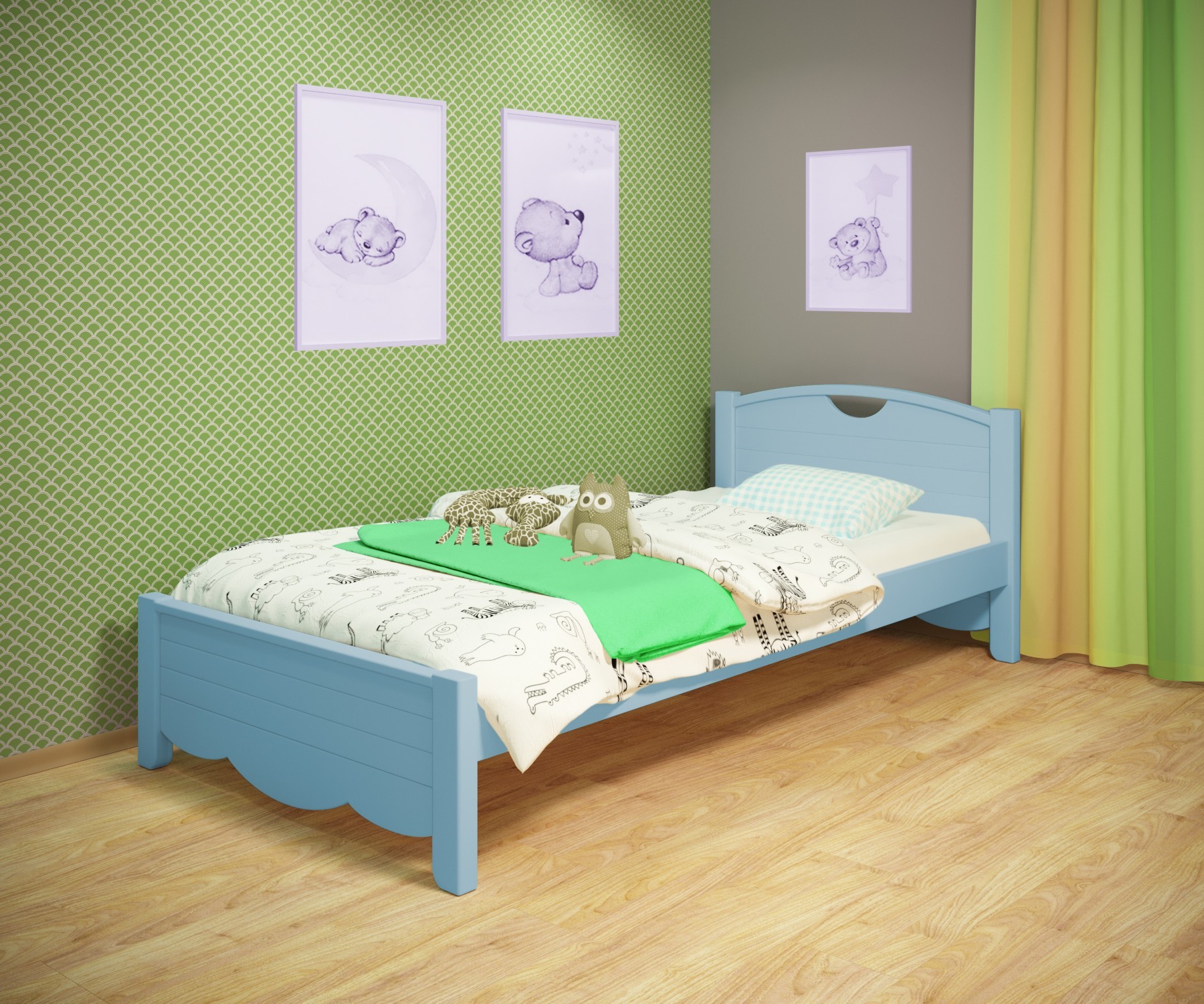 

Кровать односпальная RainbowDream Белла 90х190 см голубой массив ольхи, без ящиков