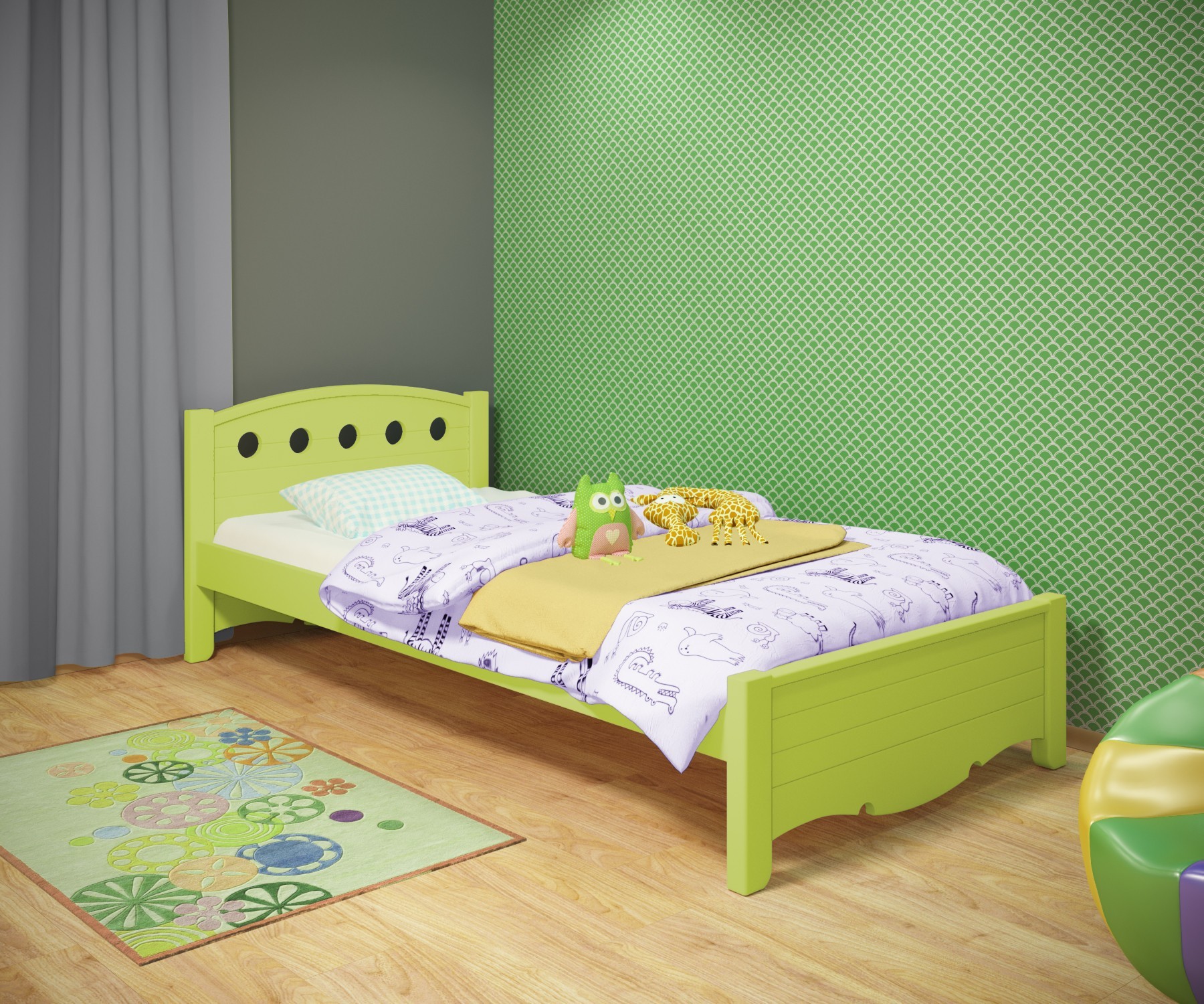 

Кровать односпальная RainbowDream Анри 120х200 см зеленый массив ольхи, без ящиков