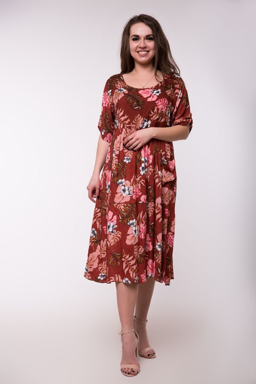 

Летнее ярусное платье миди Jesstore С8500-18 3XL Терракотовое