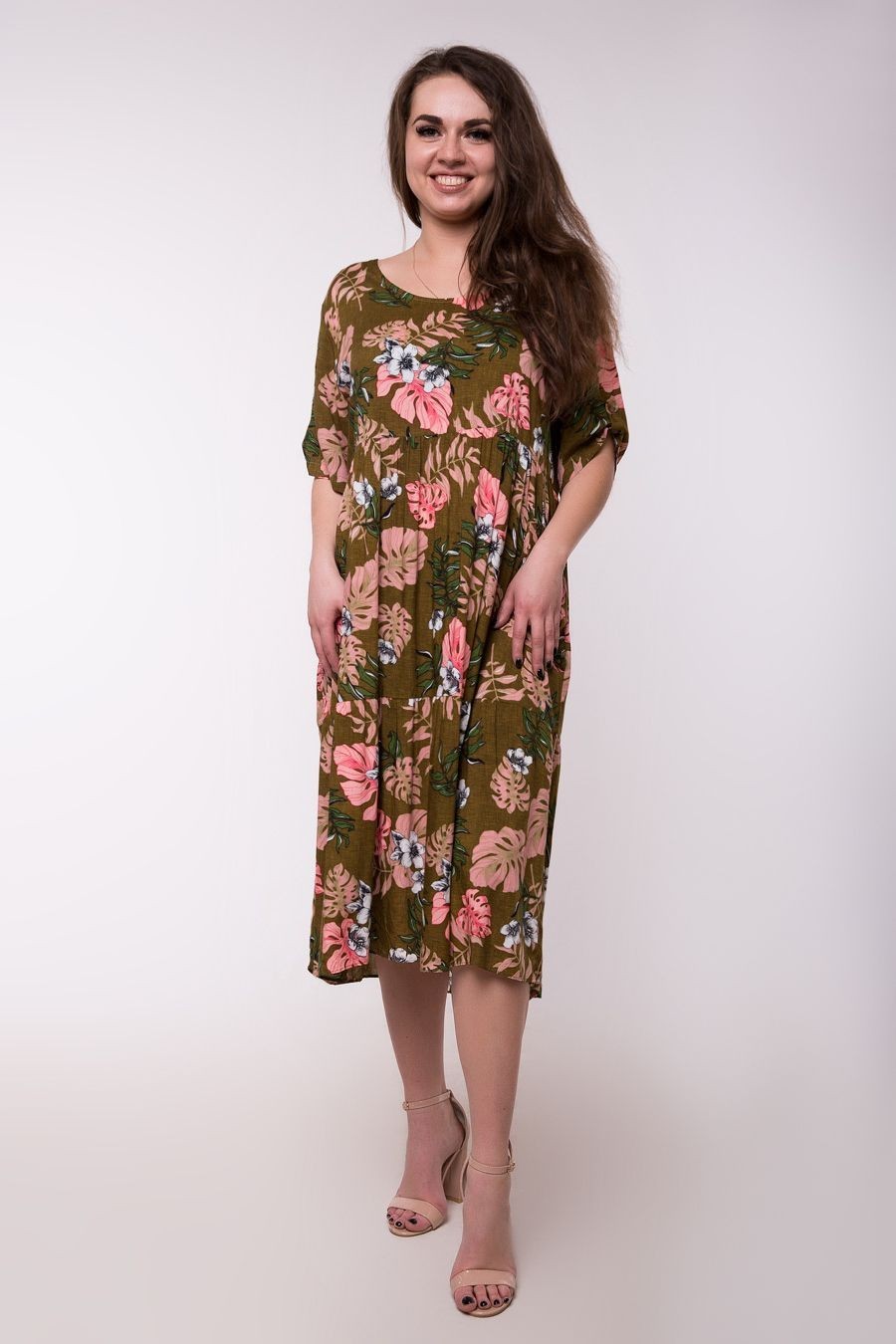 

Летнее ярусное платье миди Jesstore С8500-30 3XL Хаки