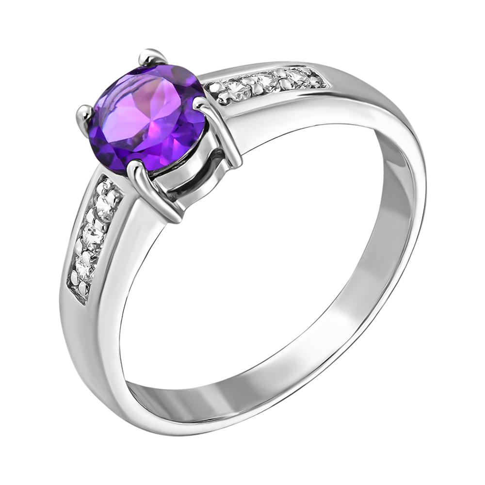 

Серебряное кольцо с аметистом и фианитами 000125601 18 размера
