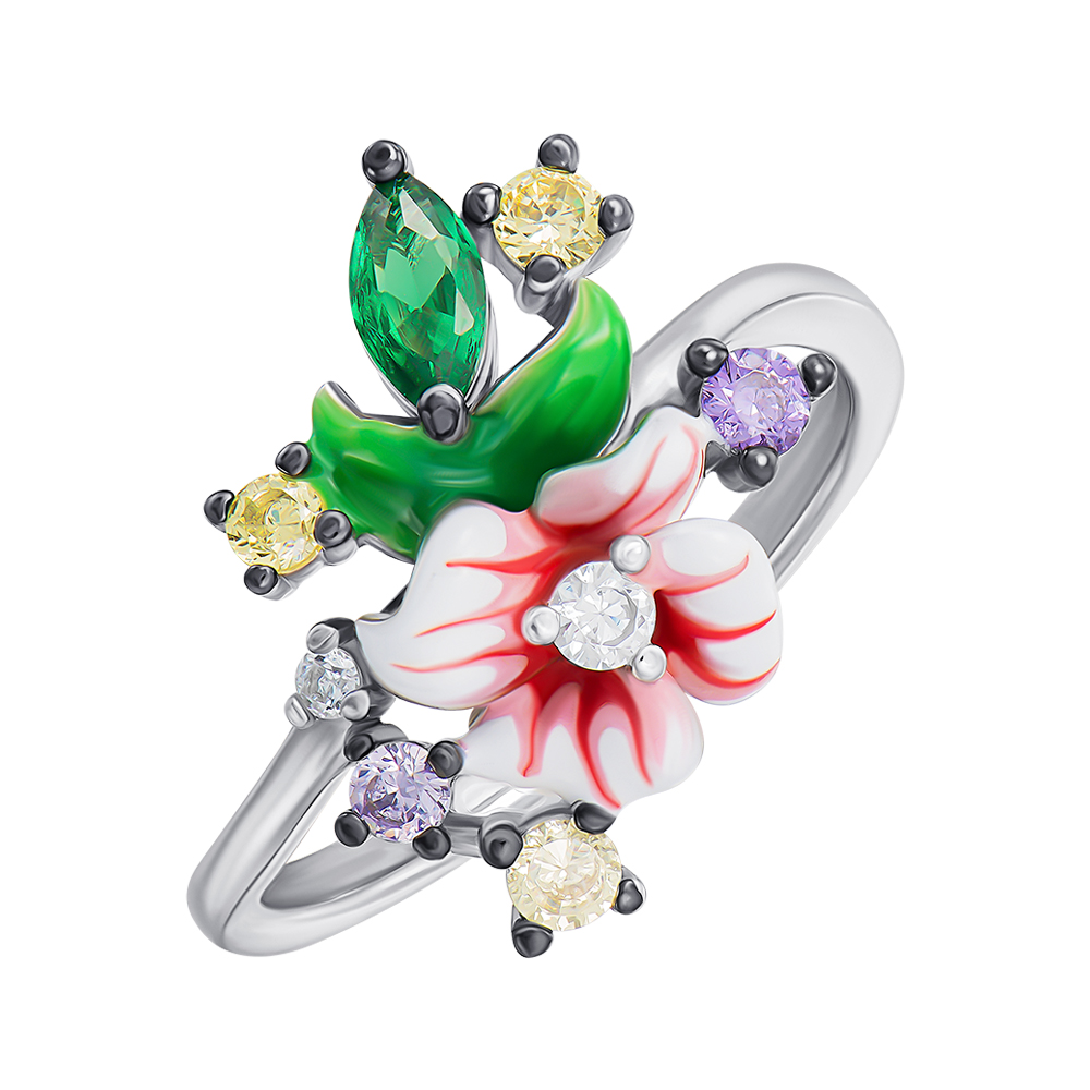 

Серебряное кольцо с эмалью и фианитами 000148055 16.5 размера