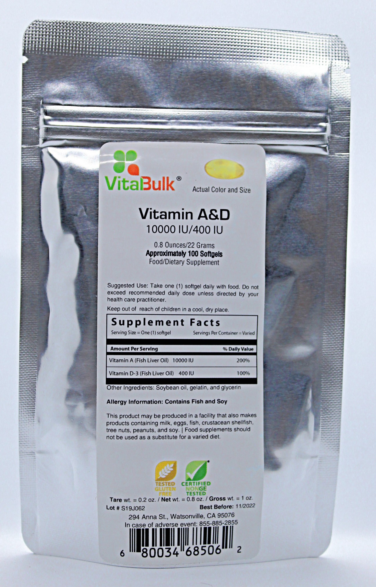 

Витамин VitaBulk A&D 10,000/400 IU Softgel