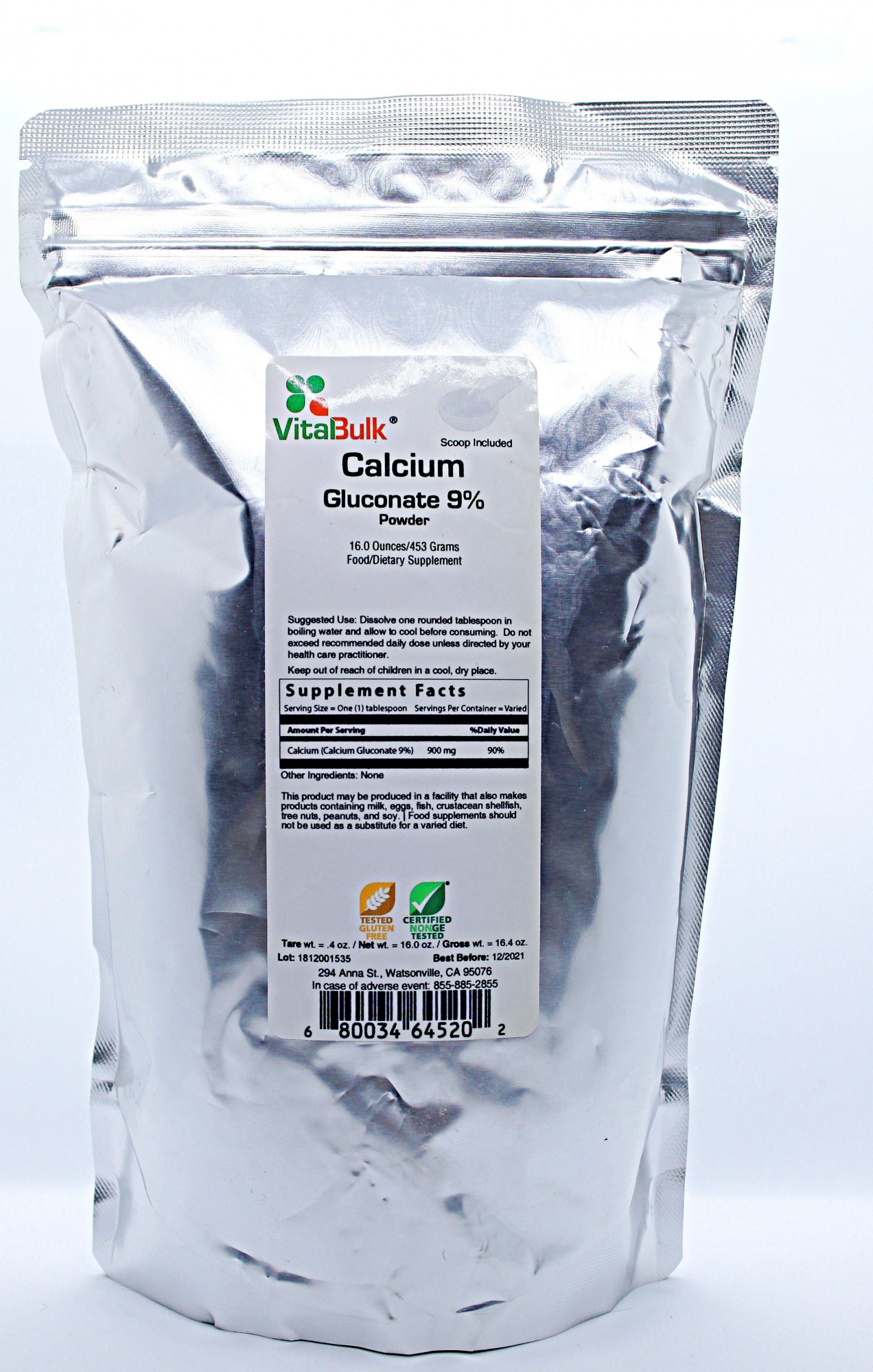 

Витамин VitaBulk Calcium Gluconate 9% Powder 453g