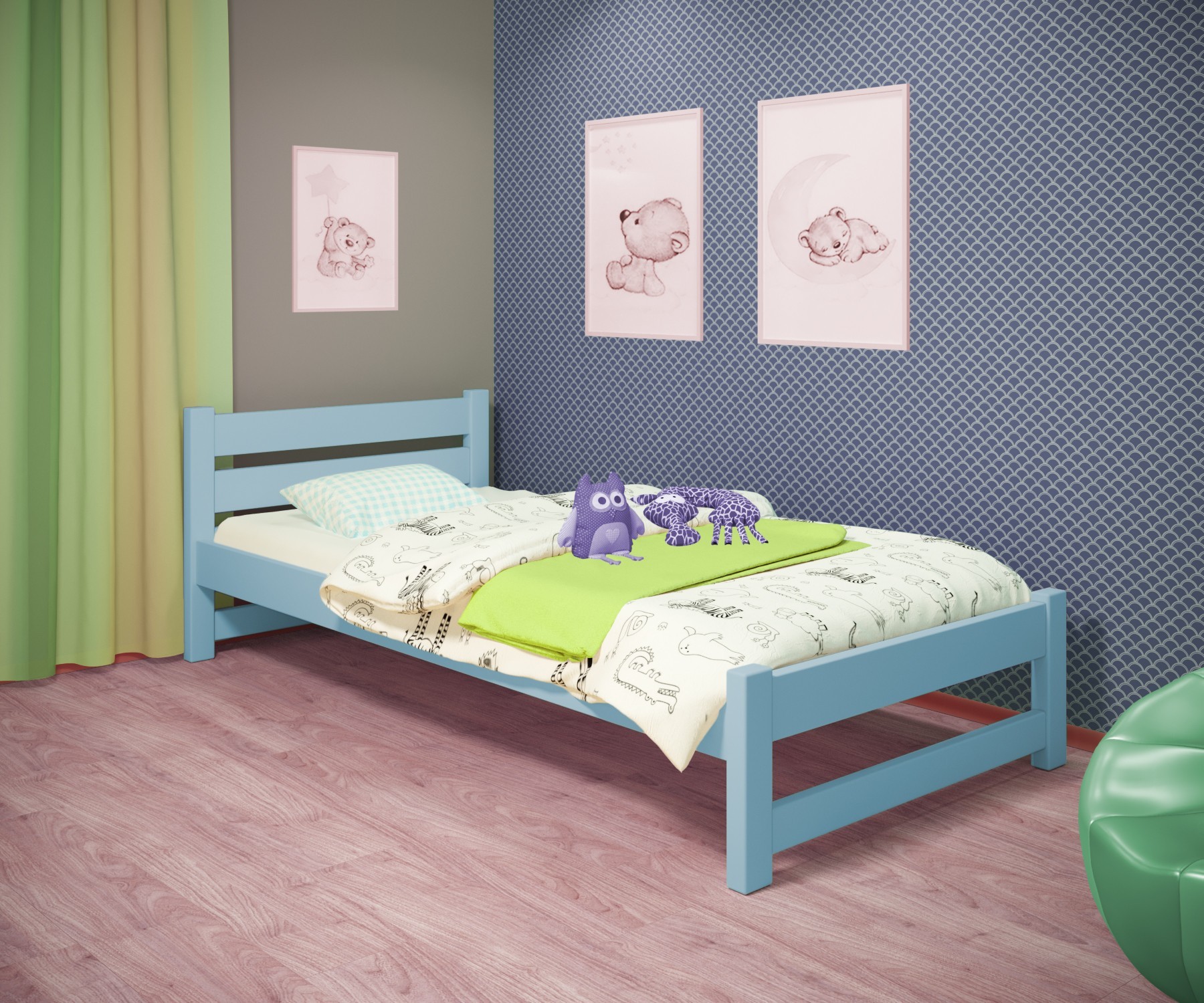 

Кровать односпальная RainbowDream Мартино 80х160 см голубой массив ольхи, без ящиков