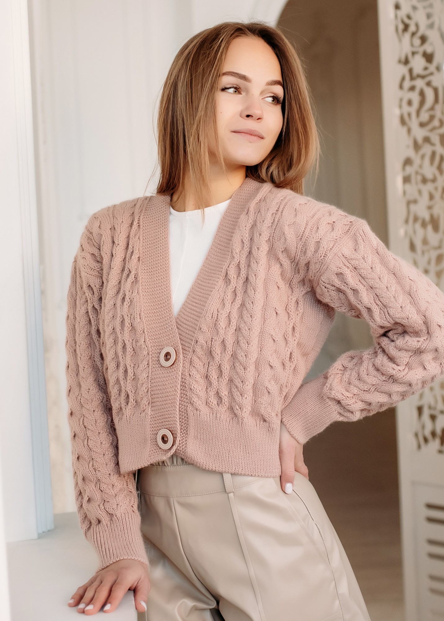 

Кардиган вязаный Verevka Braid  пудра, Кардиган вязаный Verevka Braid One size пудра