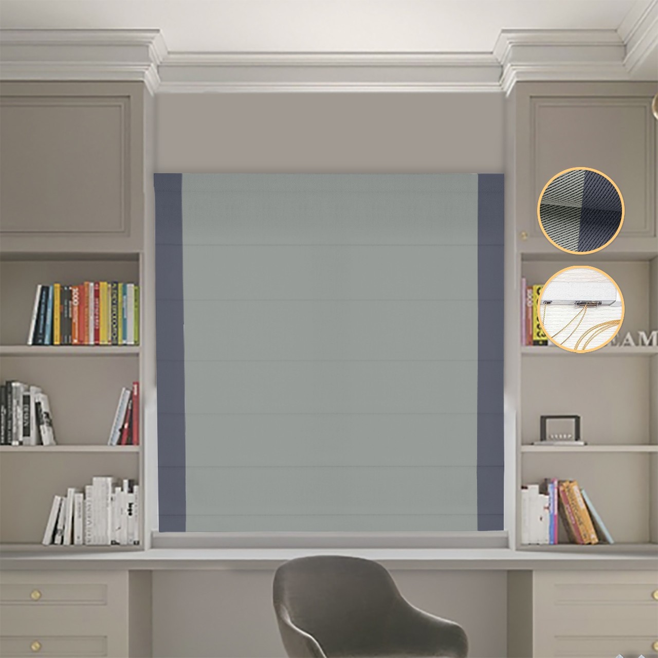 

Римские шторы DECOLIV Блэкаут Перфект оливковый с графитовыми кантами по бокам 100*170 см