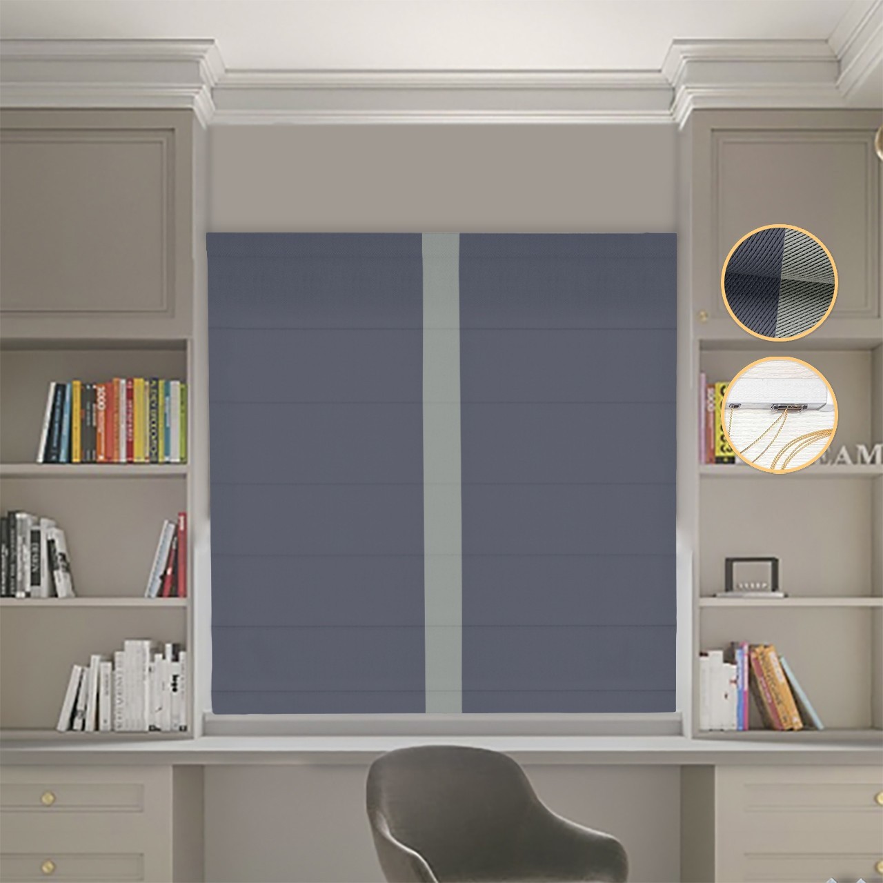 

Римские шторы DECOLIV Блэкаут Перфект графитовый с оливковым кантом по центру 290*170 см