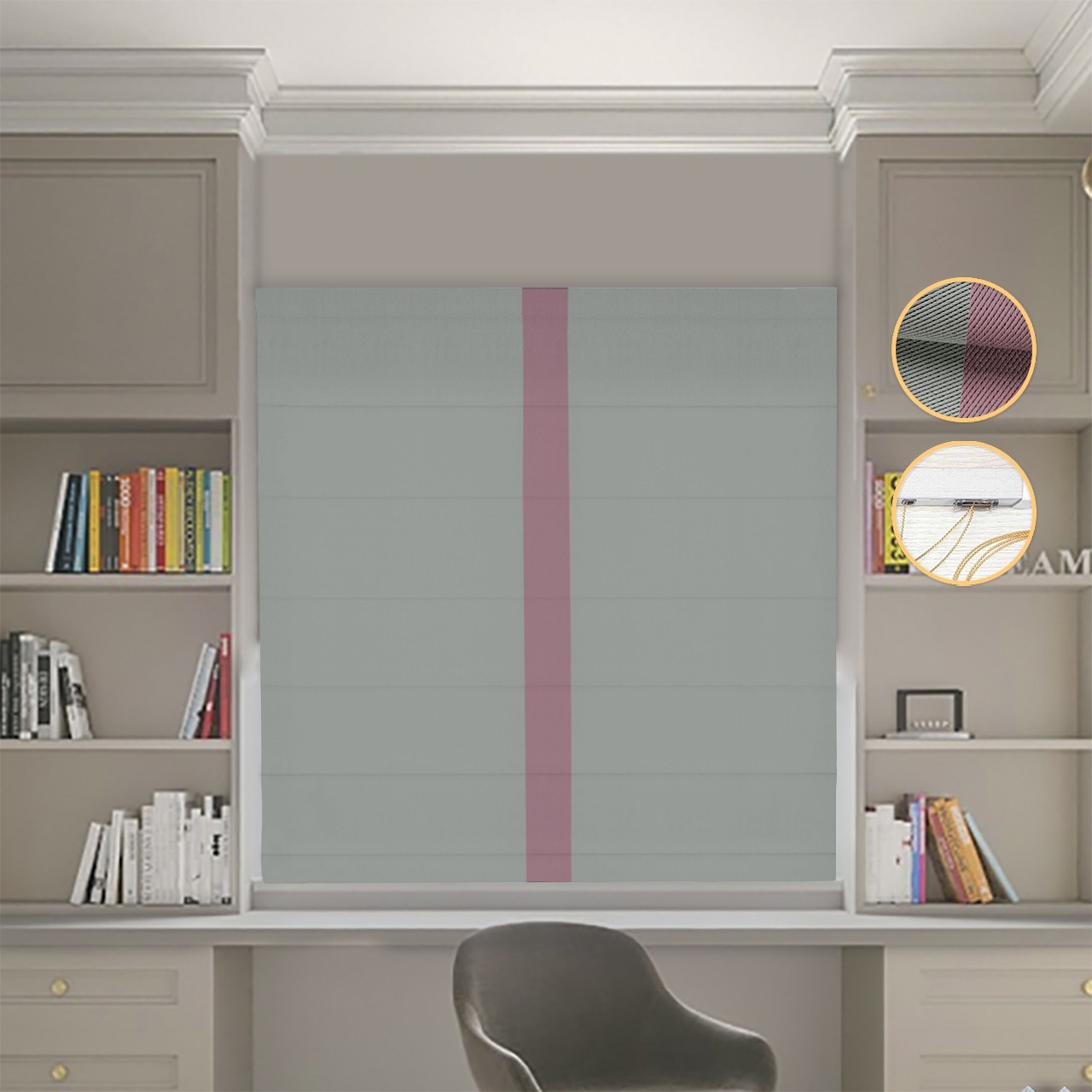 

Римские шторы DECOLIV Блэкаут Перфект оливковый с пудровым кантом по центру 180*170 см