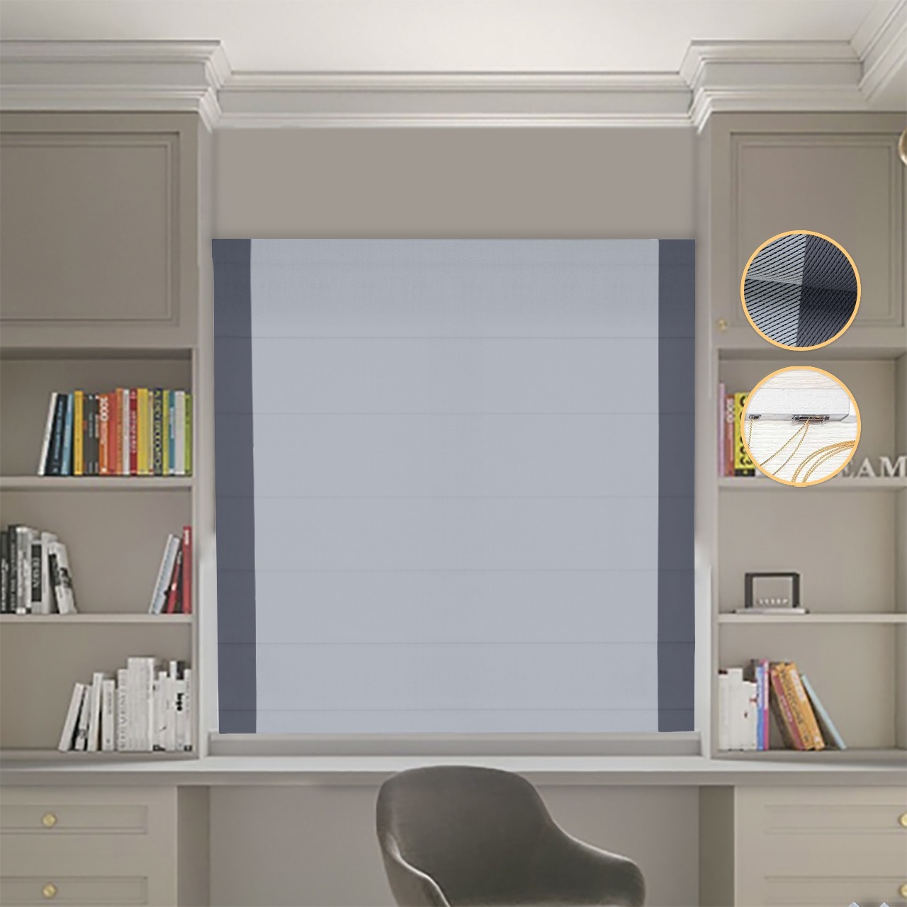 

Римские шторы DECOLIV Блэкаут Перфект светло-серый с графитовыми кантами по бокам 210*170 см